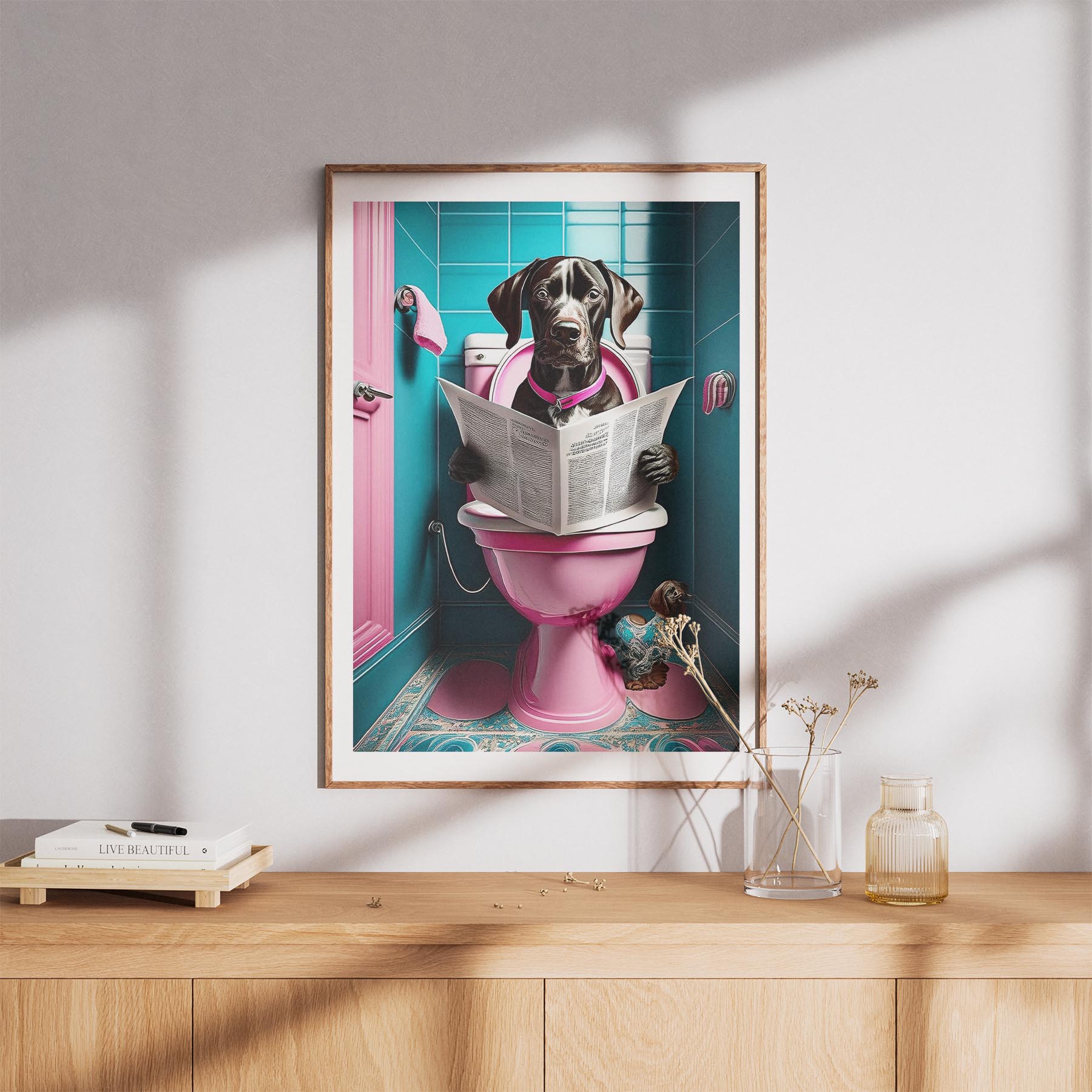 German Pointer Toilet Dogs PInk and Turquise image 8