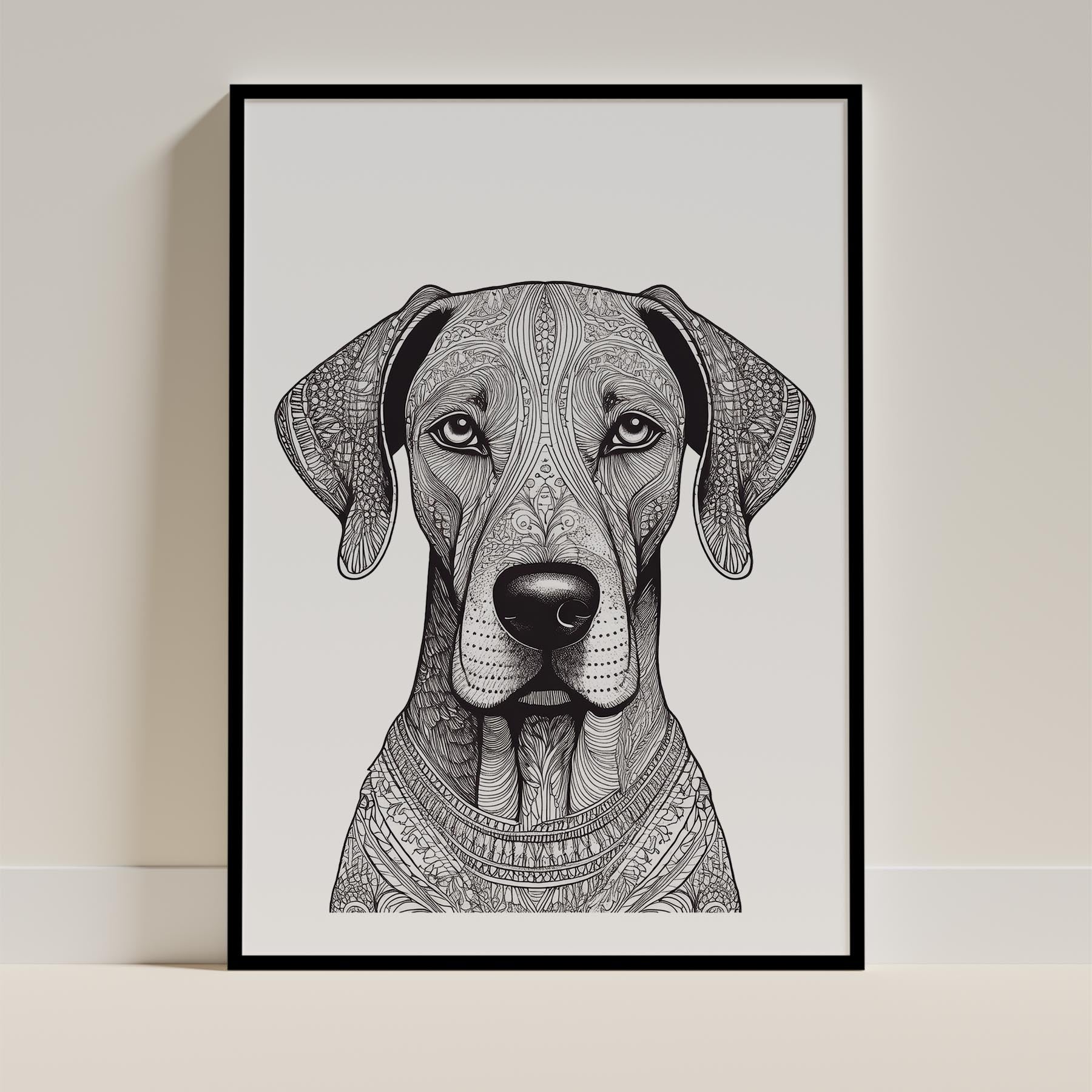Great Dane Mandala Black and White Dog Series image 0