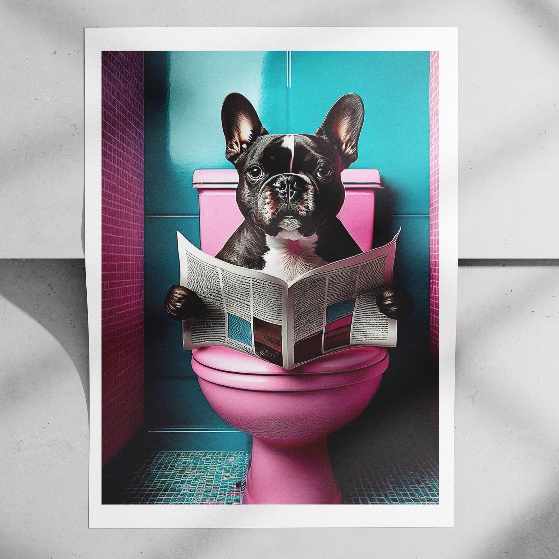 French Bulldog Toilet Dogs PInk and Turquise image 7