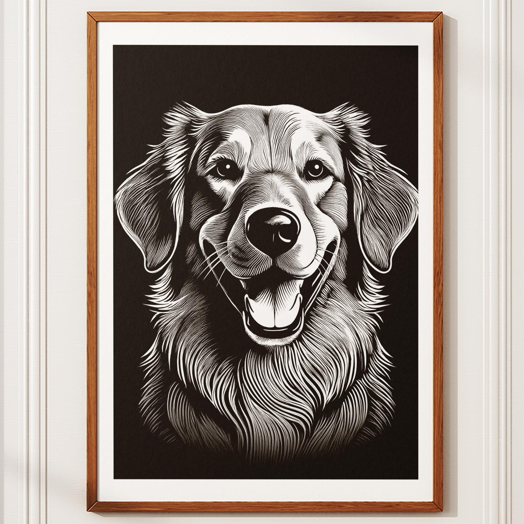 Golden Retriever Line Dog Series in Black and White image 10