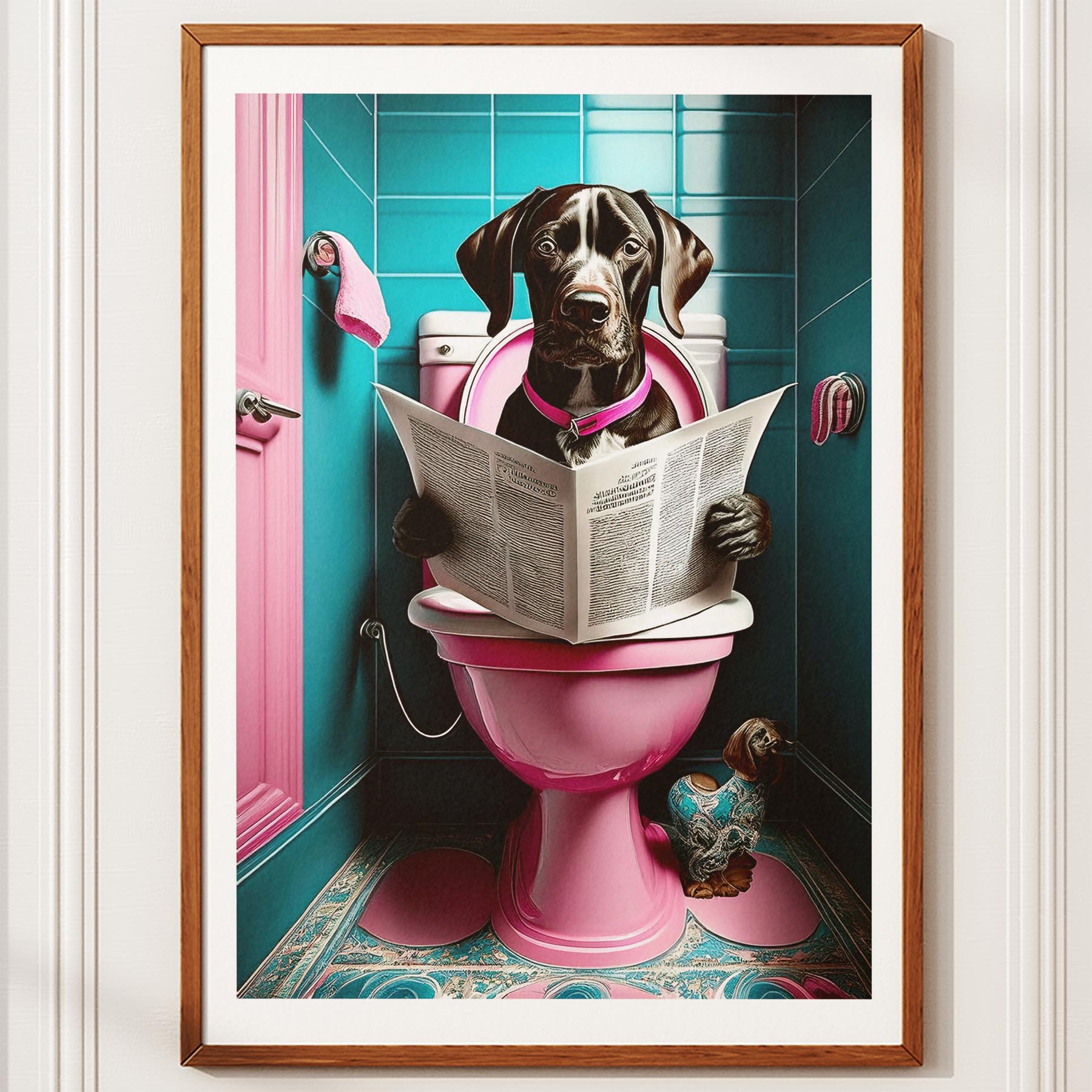 German Pointer Toilet Dogs PInk and Turquise image 10