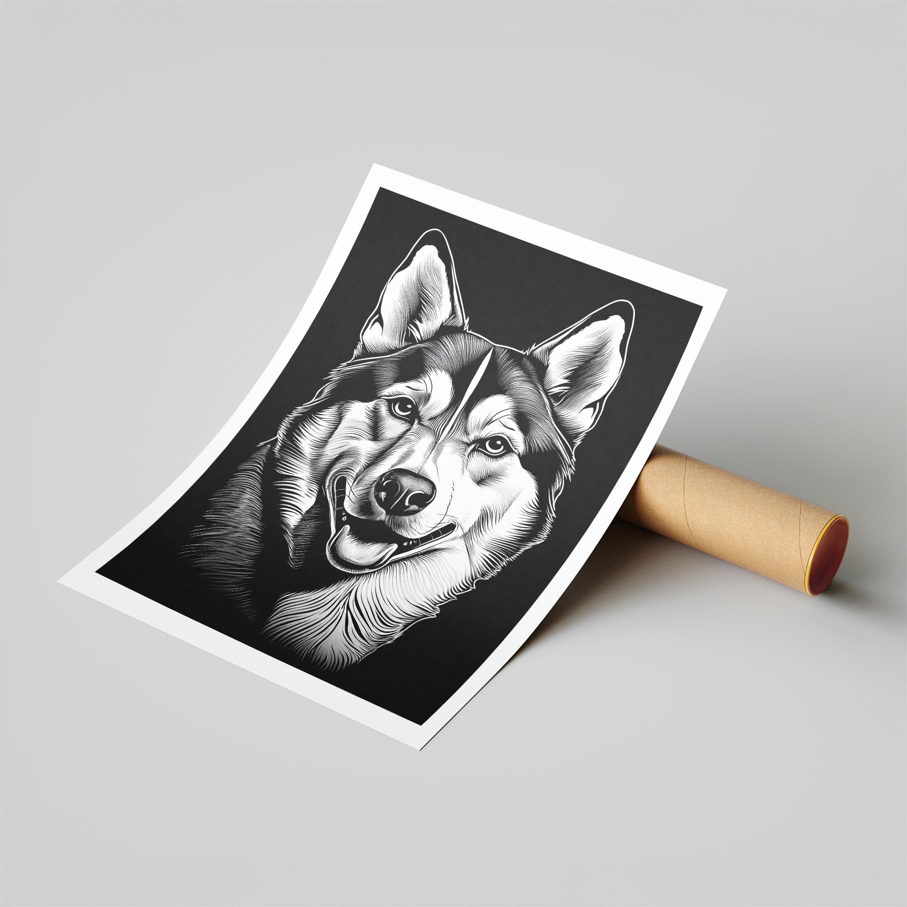 Siberian Husky Line Dog Series in Black and White image 6