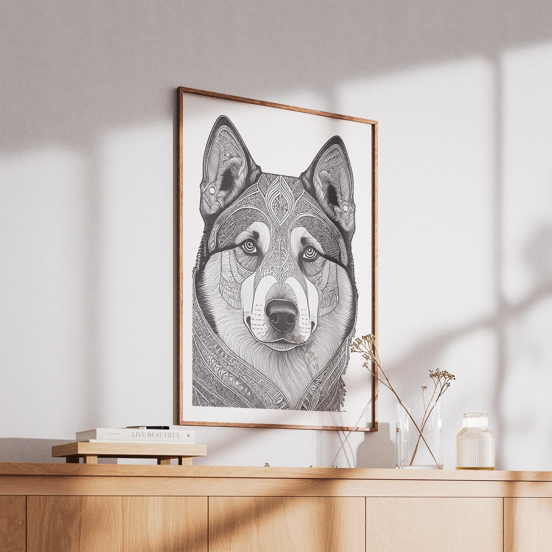 Alaskan Malamute Mandala Black and White Dog Series image 5