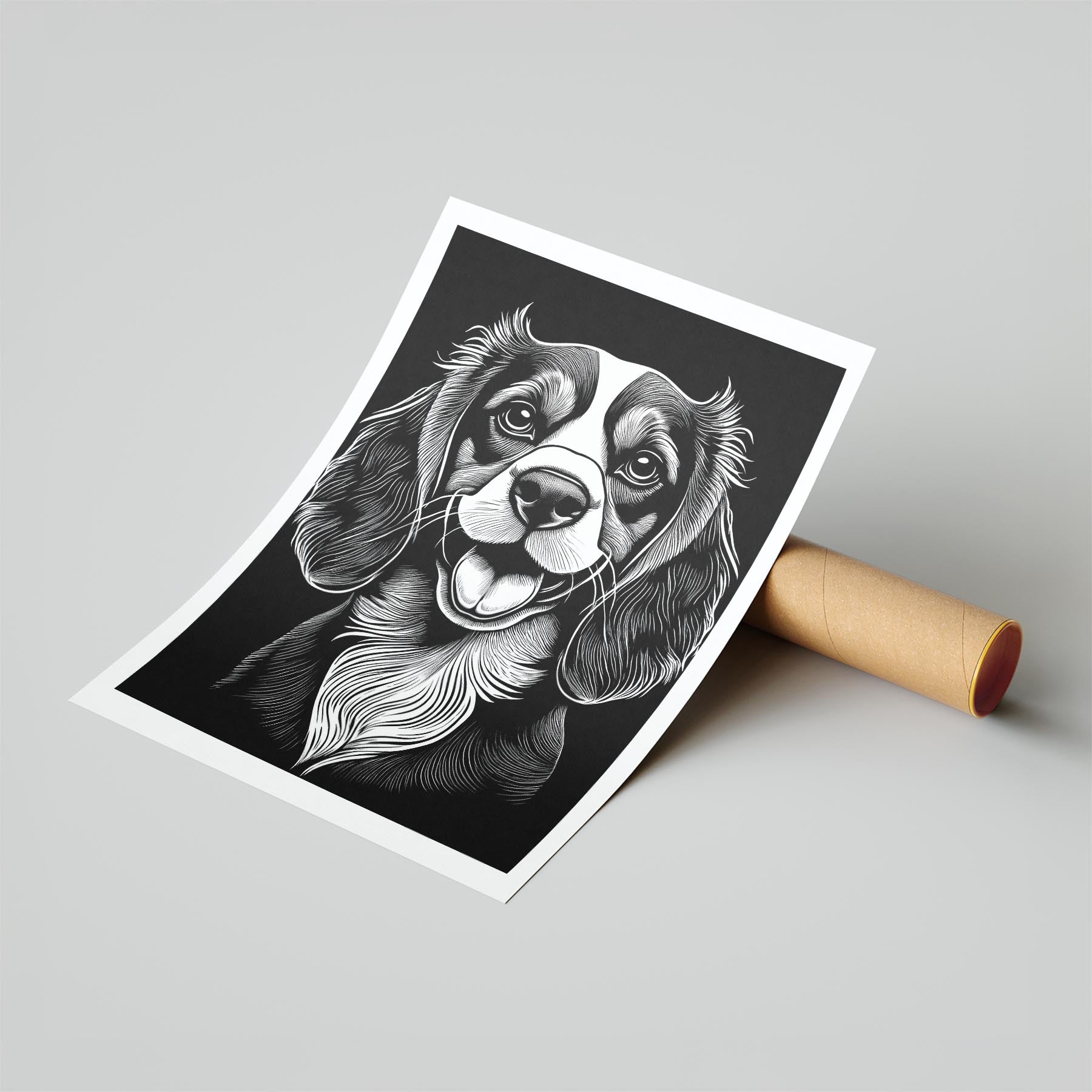 Cavalier Spaniel Line Dog Series in Black and White image 6