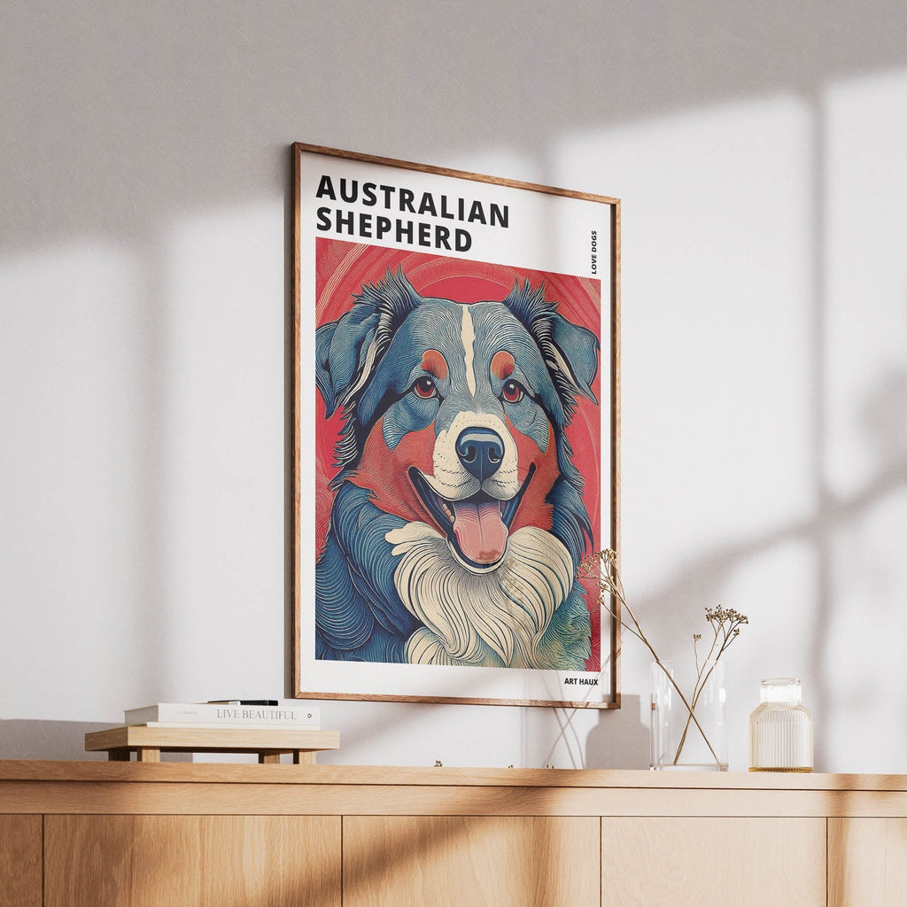 Australian Shepherd Hokusai Japanese Inspired Dog Series with Text image 5