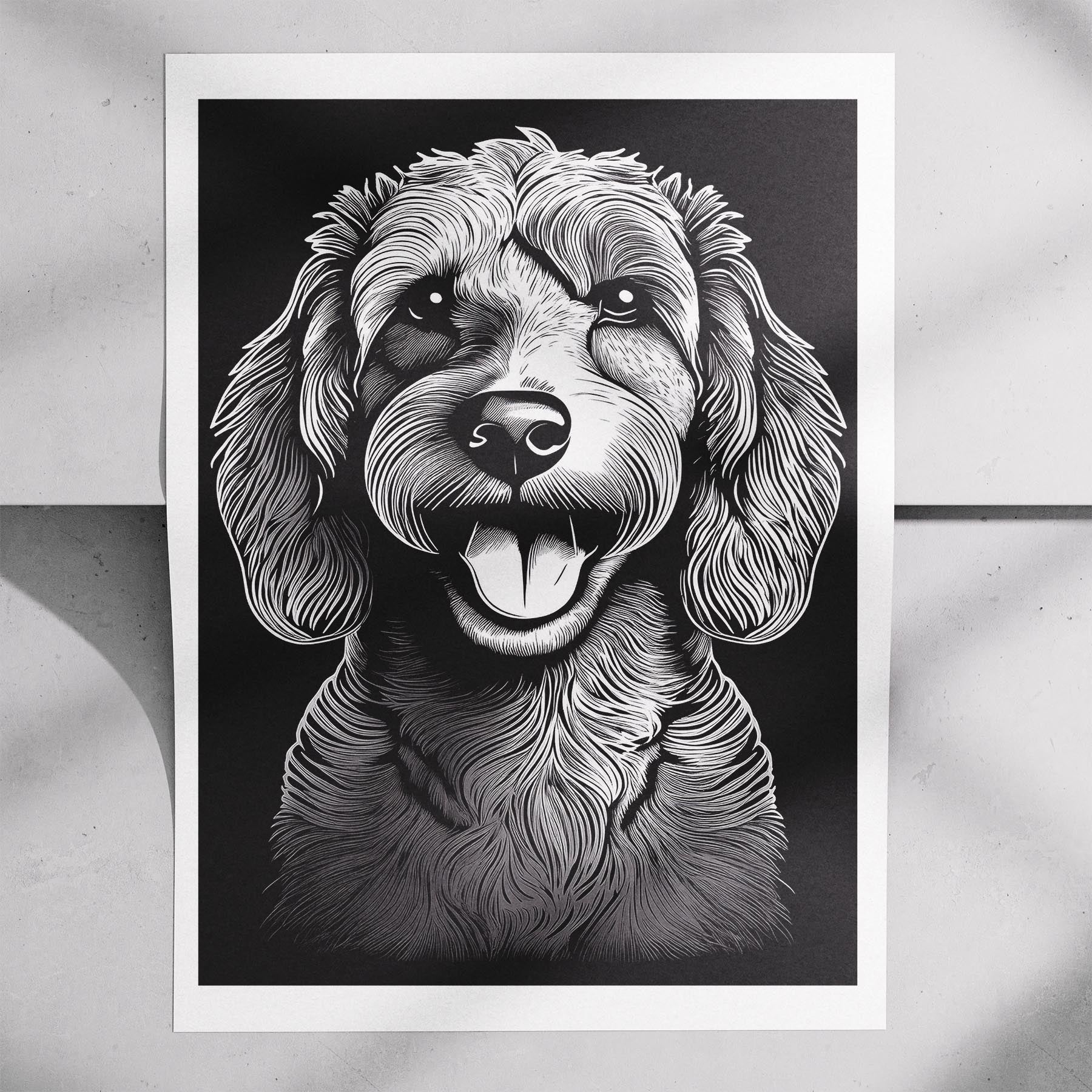 Cavoodle Line Dog Series in Black and White image 7