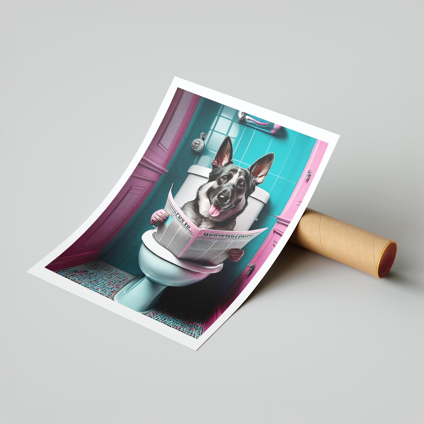 German Shepherd Toilet Dogs PInk and Turquise image 6