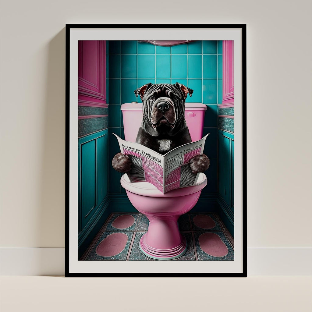 Shar Pei Toilet Dogs PInk and Turquise image 0