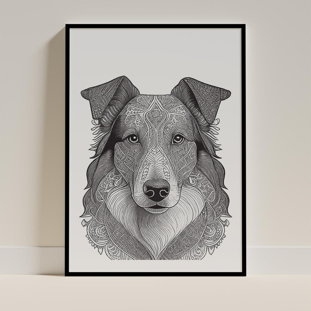 Rough Smooth Collie Mandala Black and White Dog Series image 0