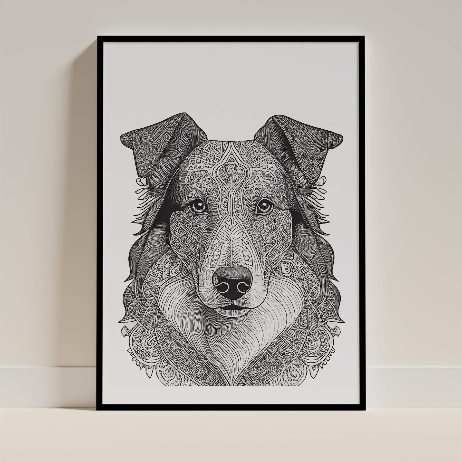 Rough Smooth Collie Mandala Black and White Dog Series image 0