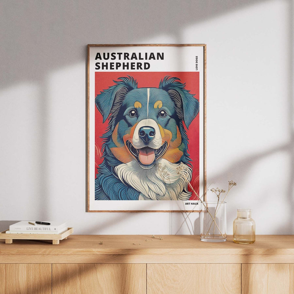 Australian Shepherd Hokusai Japanese Inspired Dog Series with Text image 7