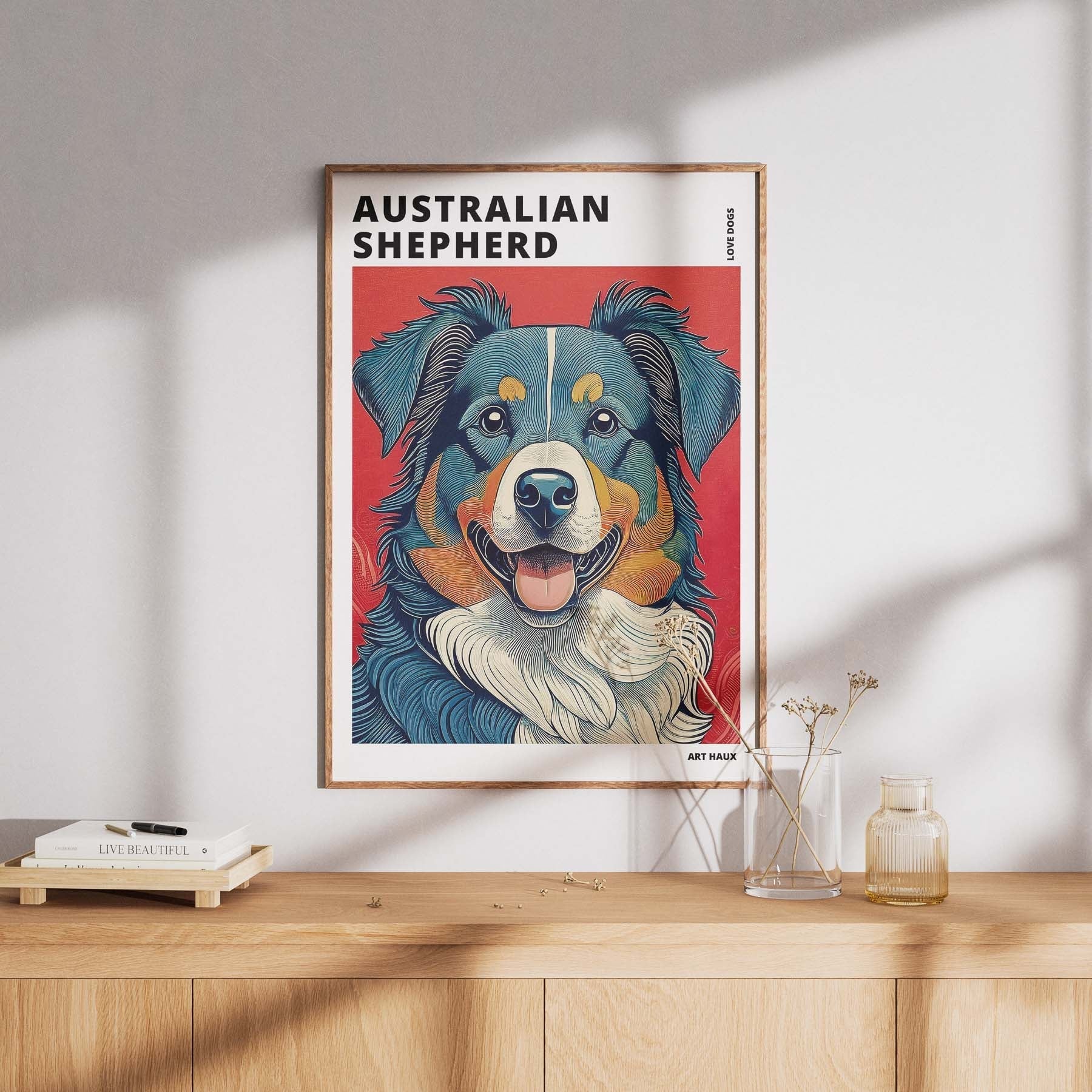 Australian Shepherd Hokusai Japanese Inspired Dog Series with Text image 7