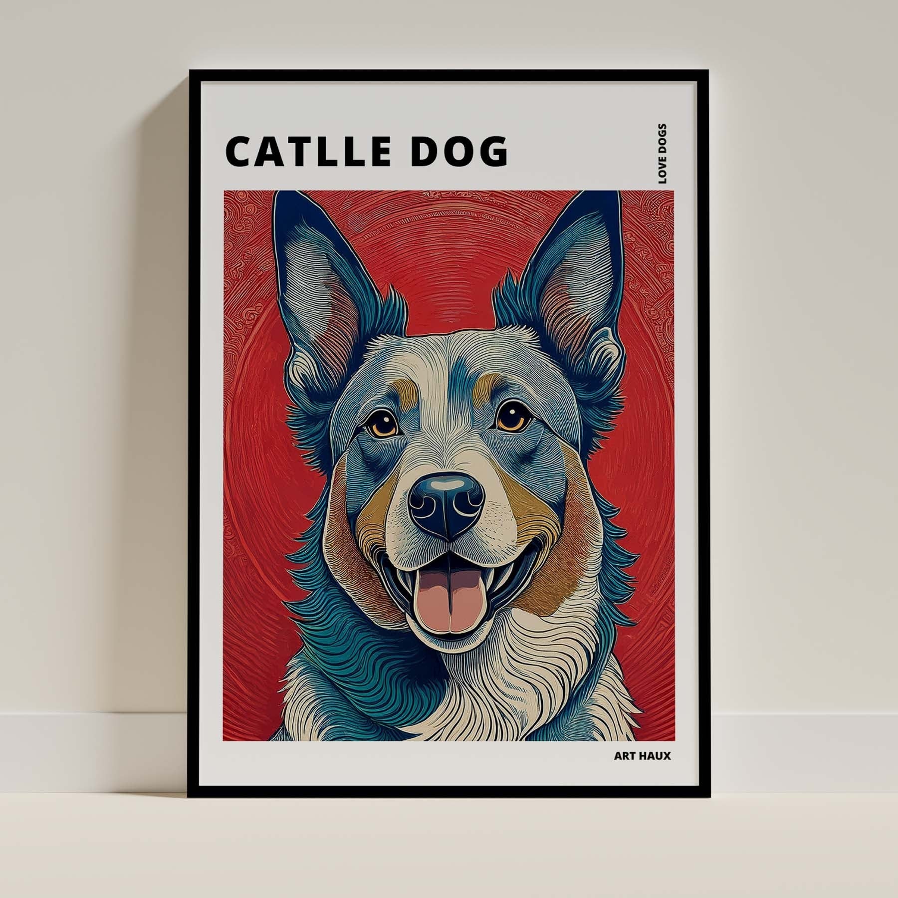 Cattle Dog Hokusai Japanese Inspired Dog Series with Text image 0