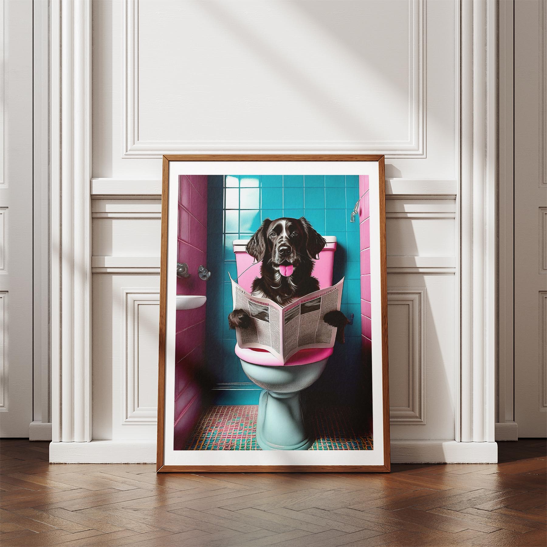 Curly Coated Retriever Toilet Dogs PInk and Turquise image 4