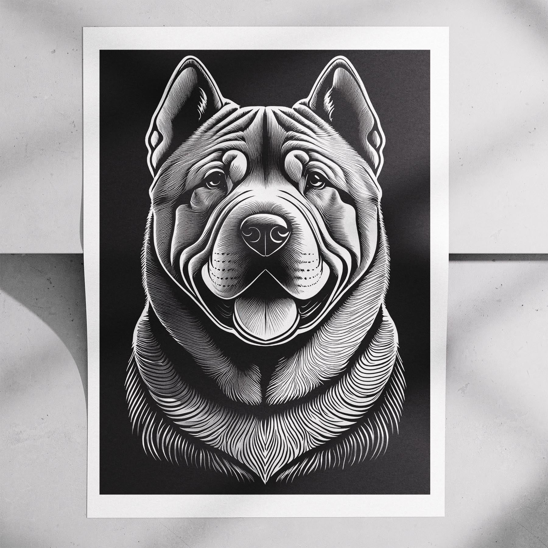Shar Pei Line Dog Series in Black and White image 7
