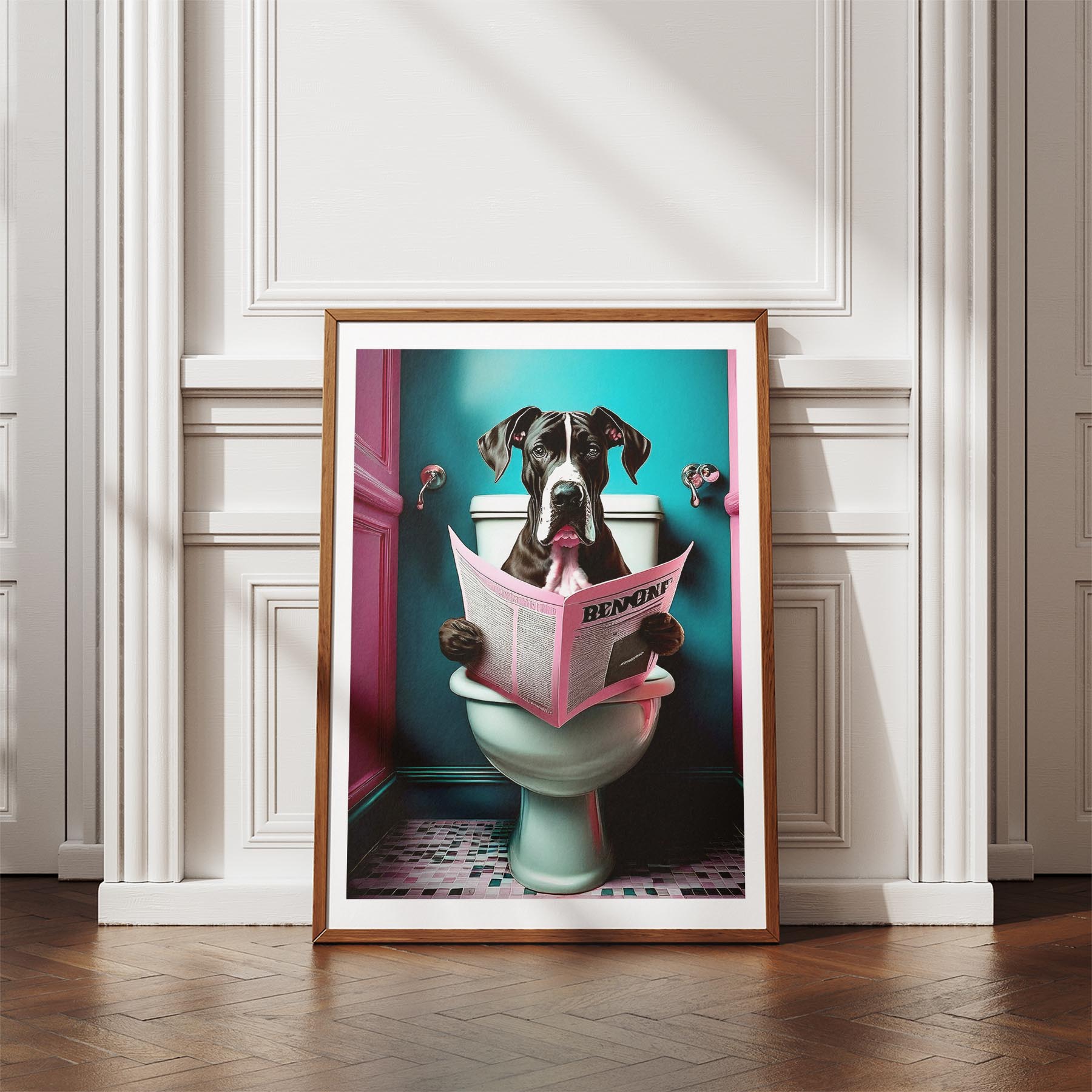 Great Dane Toilet Dogs PInk and Turquise image 4
