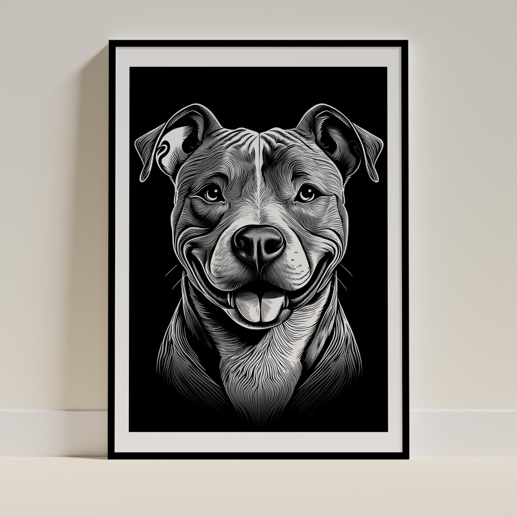 American Pitbull Terrier Line Dog Series in Black and White image 0