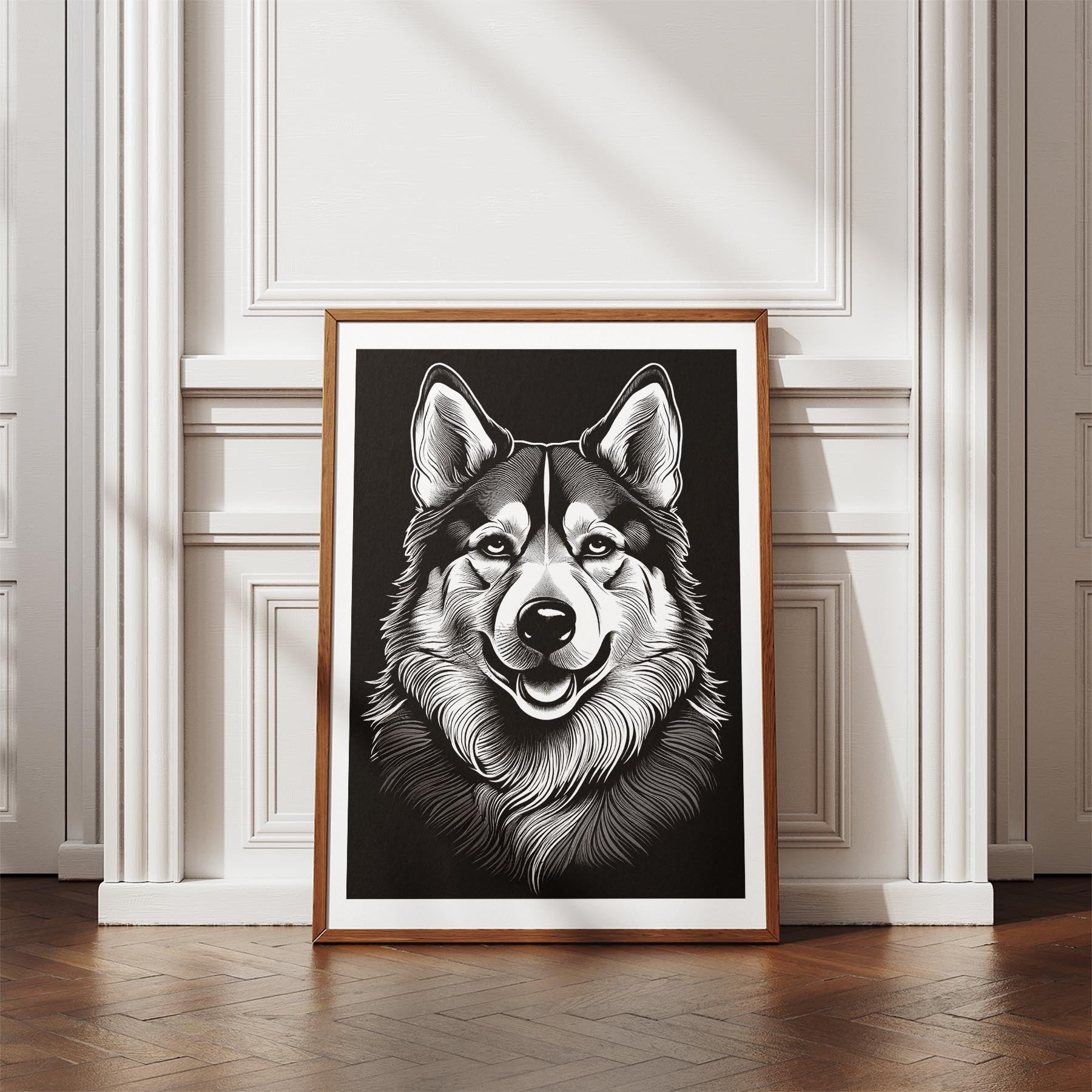 Alaskan Malamute Line Dog Series in Black and White image 4