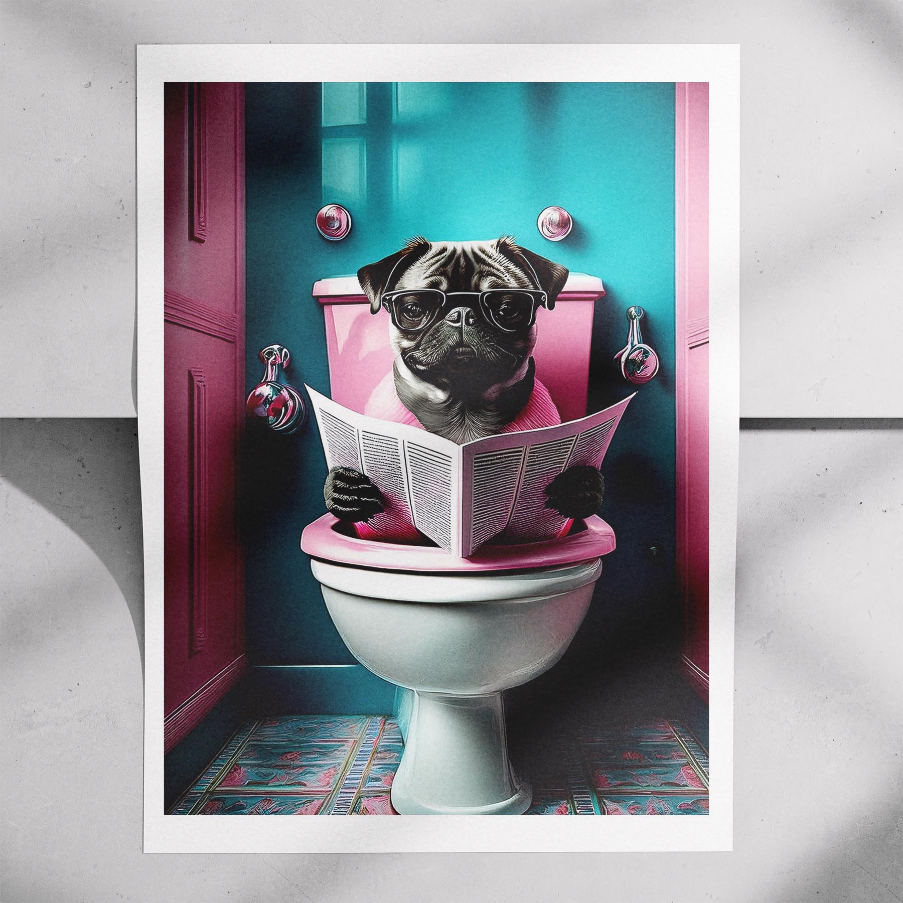 Pug Toilet Dogs PInk and Turquise image 7