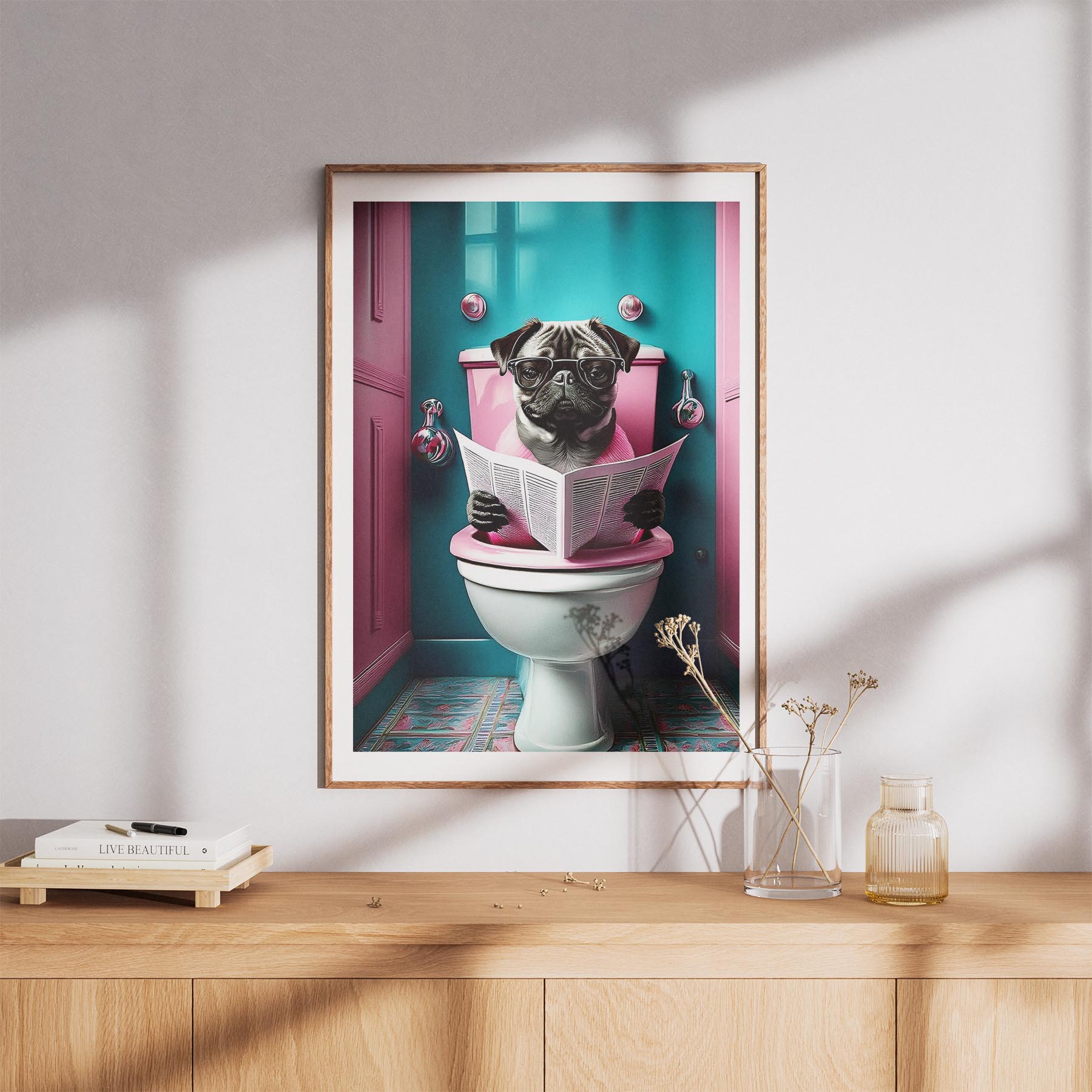 Pug Toilet Dogs PInk and Turquise image 8