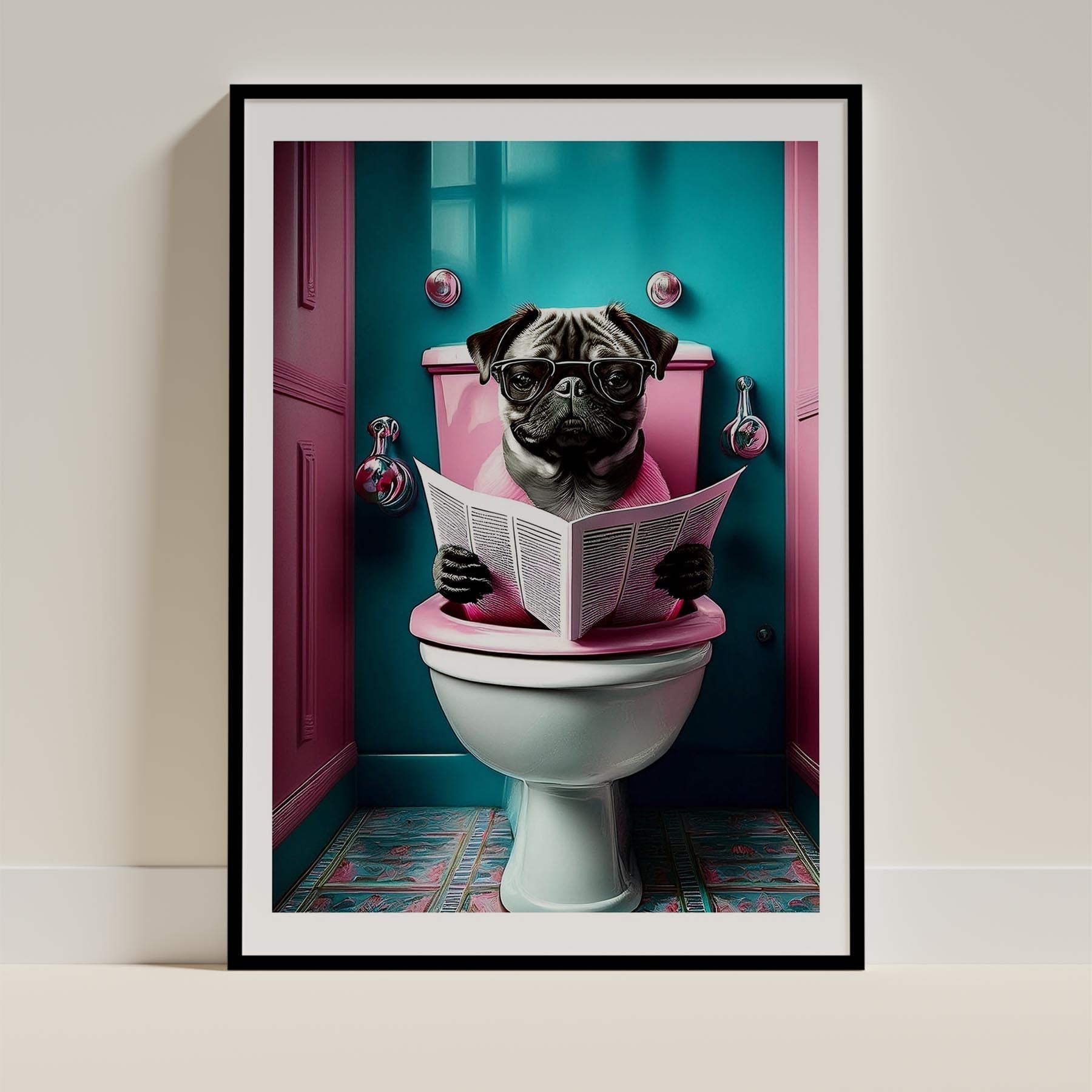Pug Toilet Dogs PInk and Turquise image 0