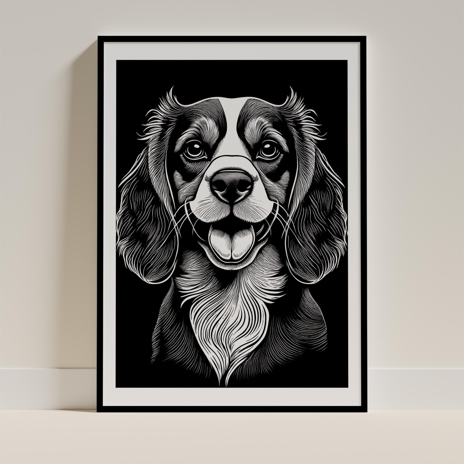Cavalier Spaniel Line Dog Series in Black and White image 0