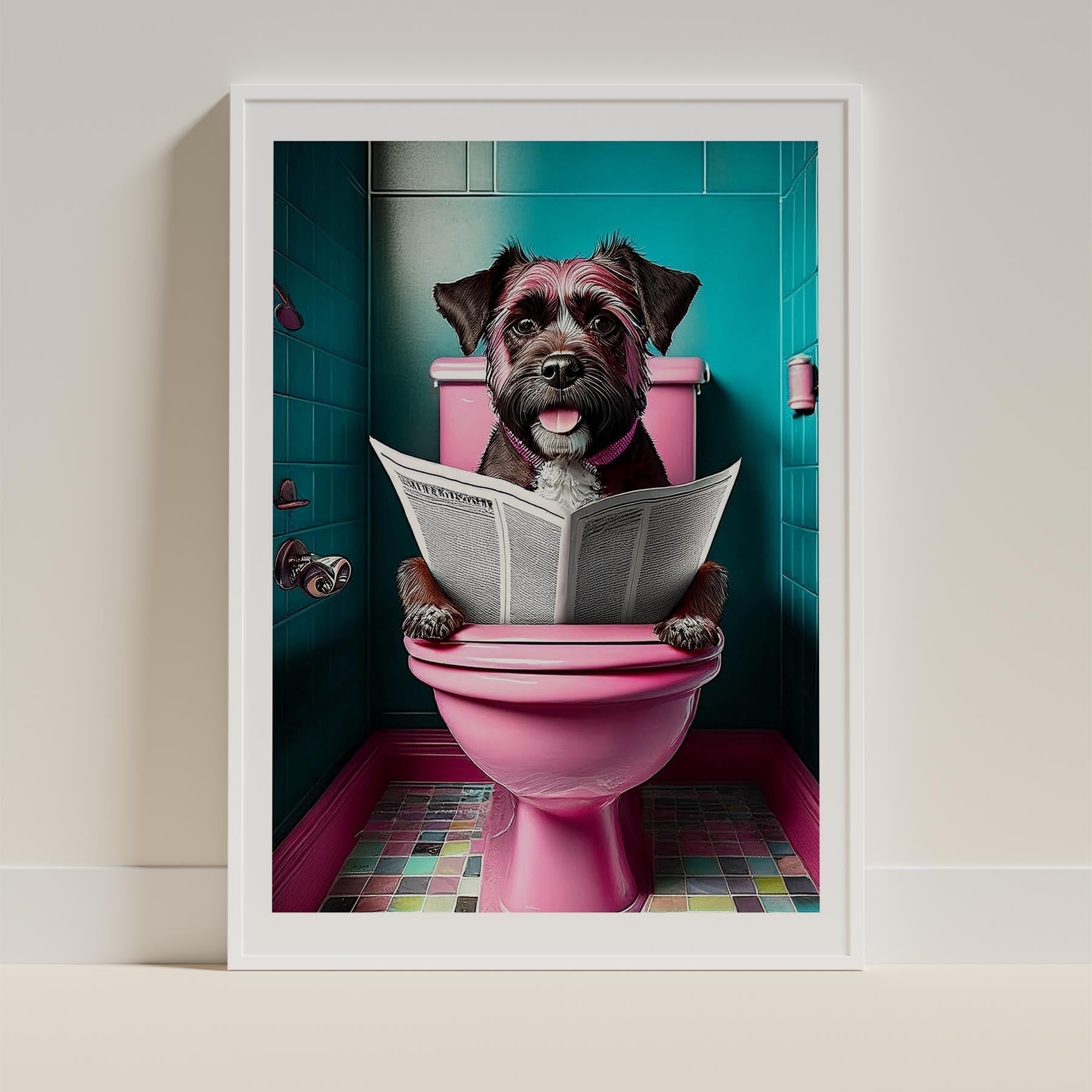 Border Terrier Toilet Dogs PInk and Turquise image 9