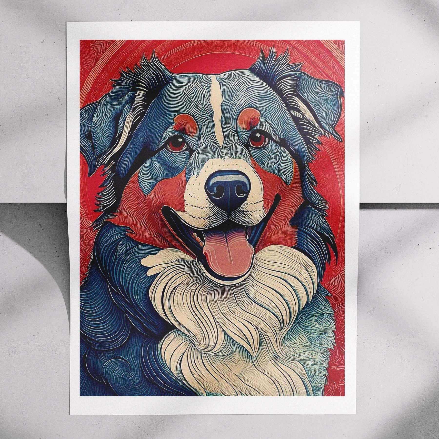Australian Shepherd Hokusai Japanese Inspired Dog Series image 7
