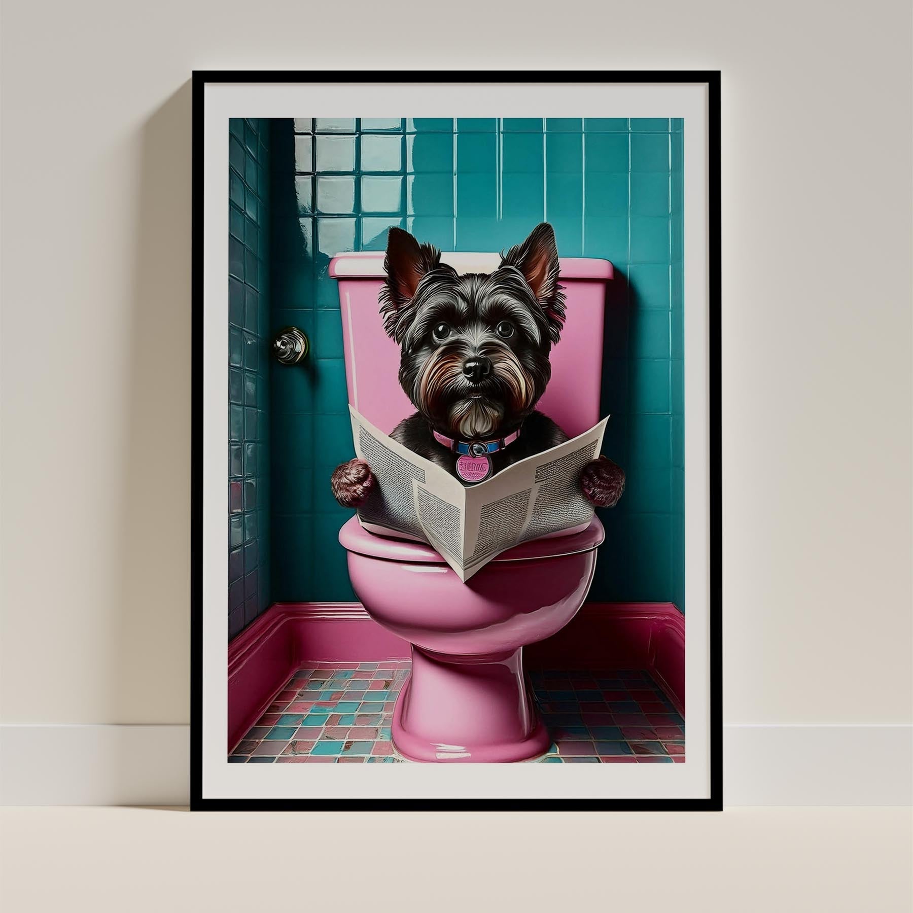 Yorkshire Terrier Toilet Dogs PInk and Turquise ! This kitschy, colourful Yorksh image 0