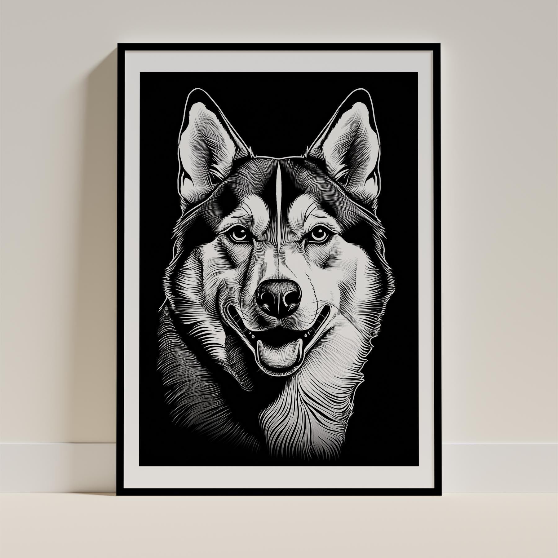 Siberian Husky Line Dog Series in Black and White image 0