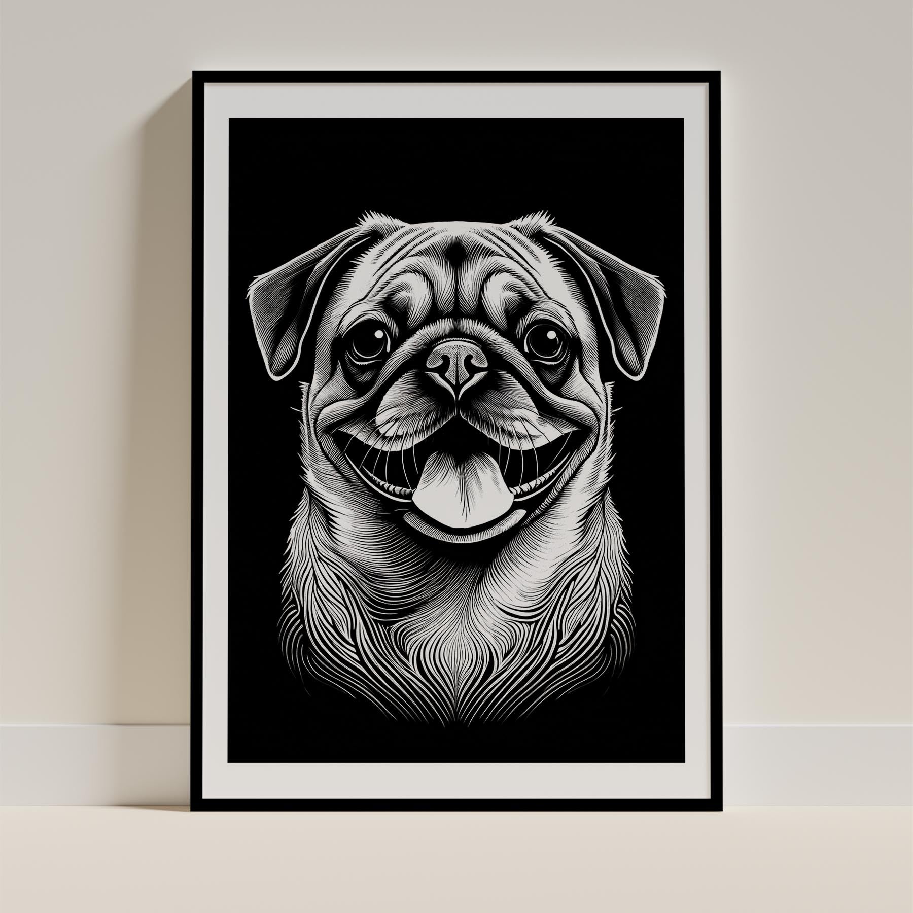Pug Line Dog Series in Black and White image 0