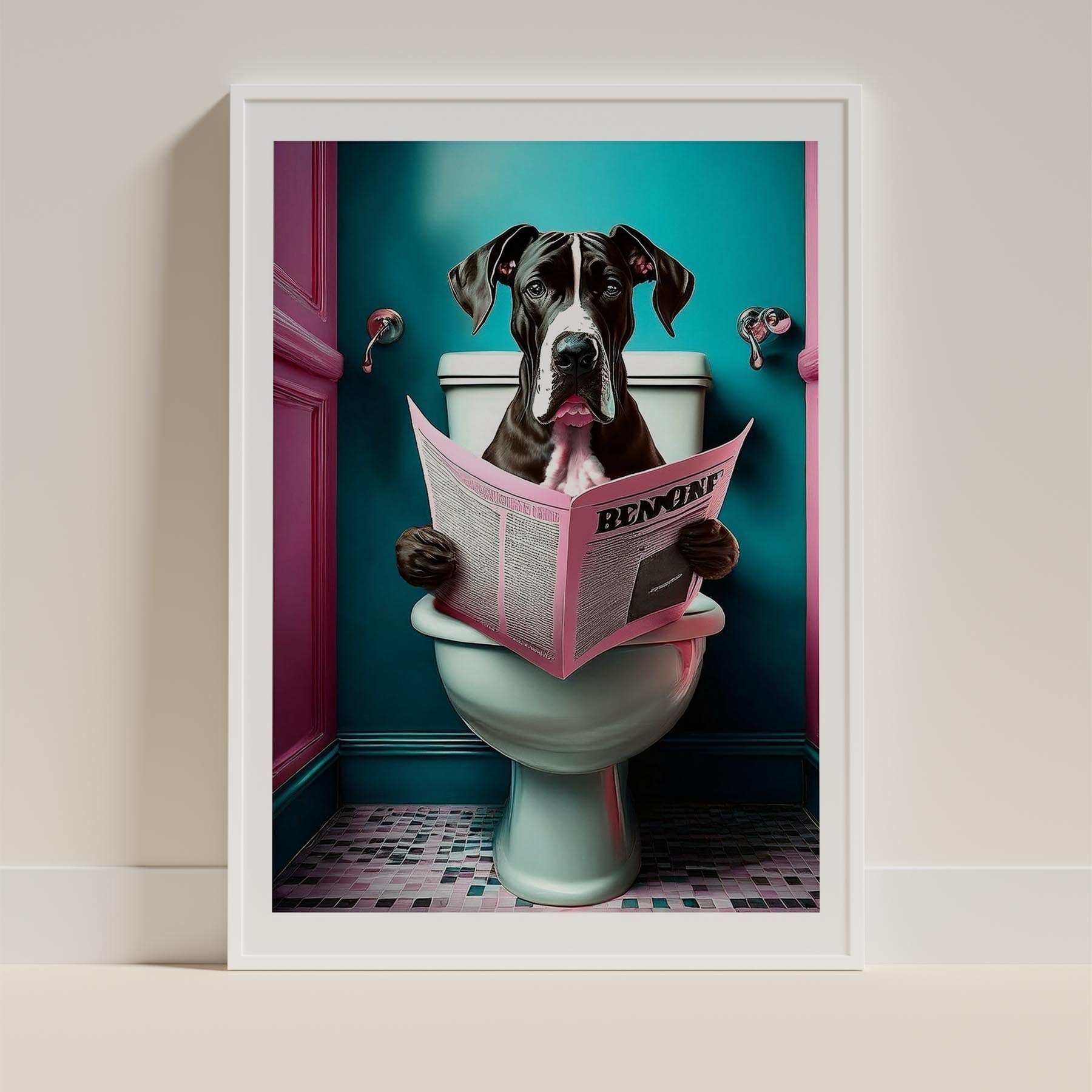 Great Dane Toilet Dogs PInk and Turquise image 9