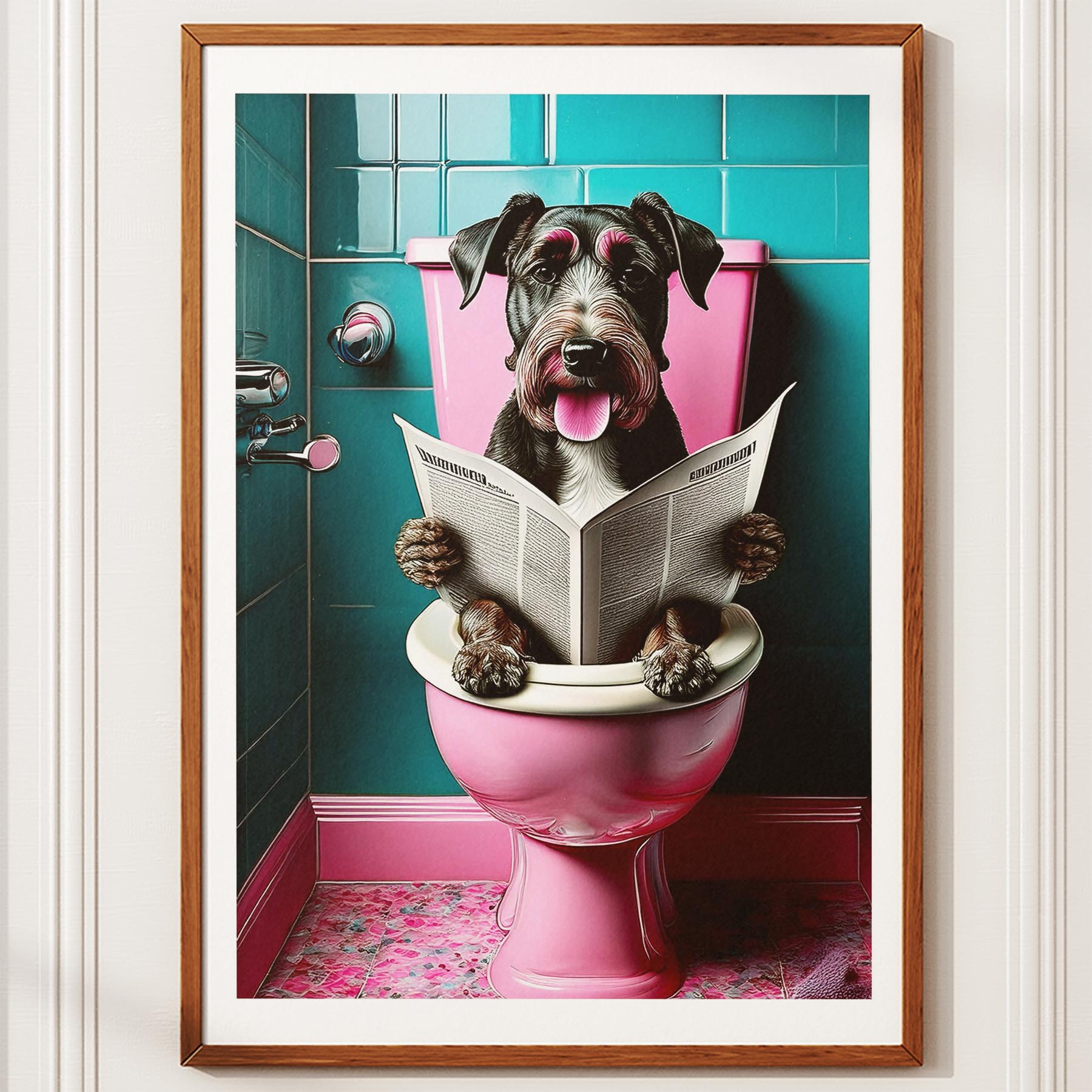 Airedale Toilet Dogs PInk and Turquise image 10