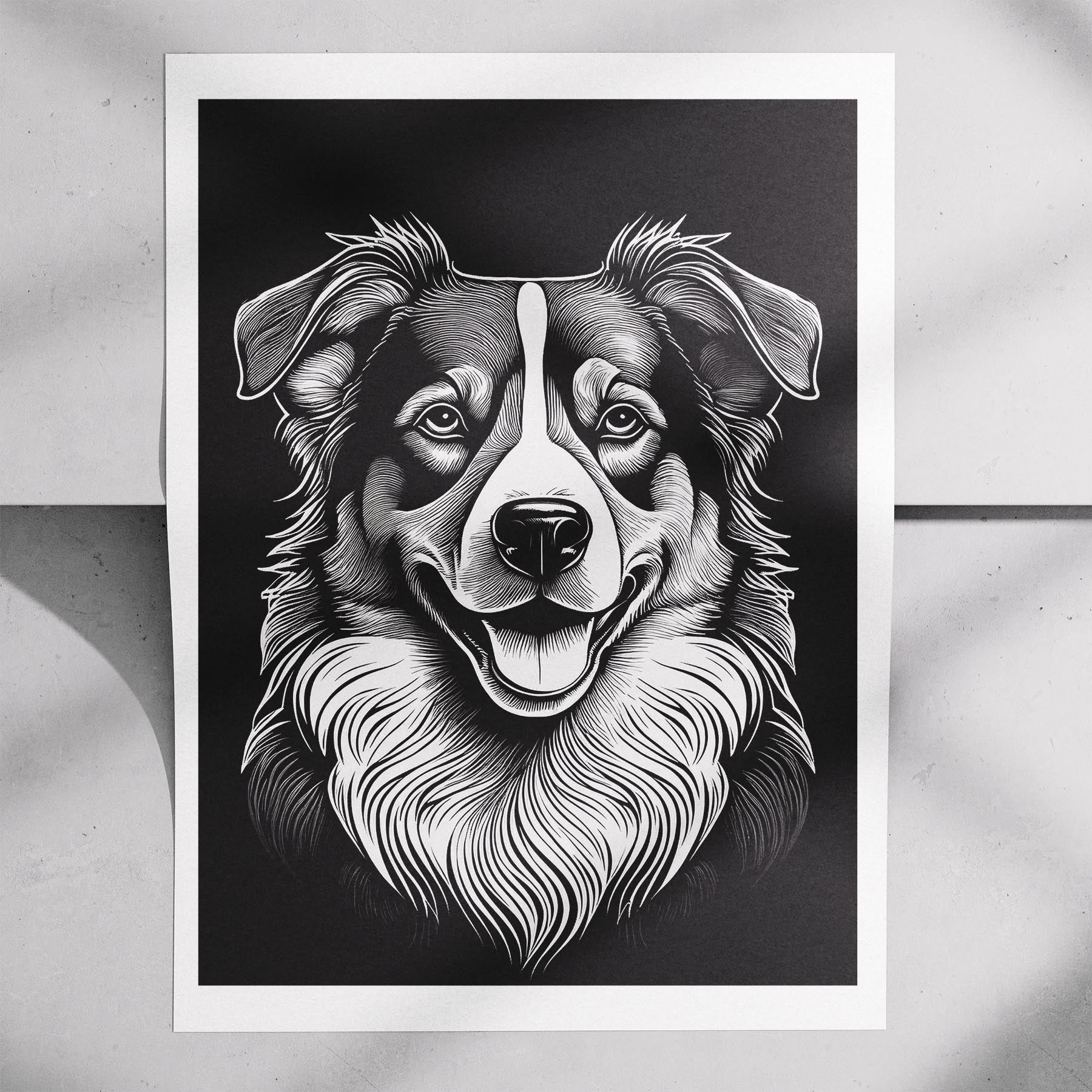 Australian Shepherd Line Dog Series in Black and White image 7