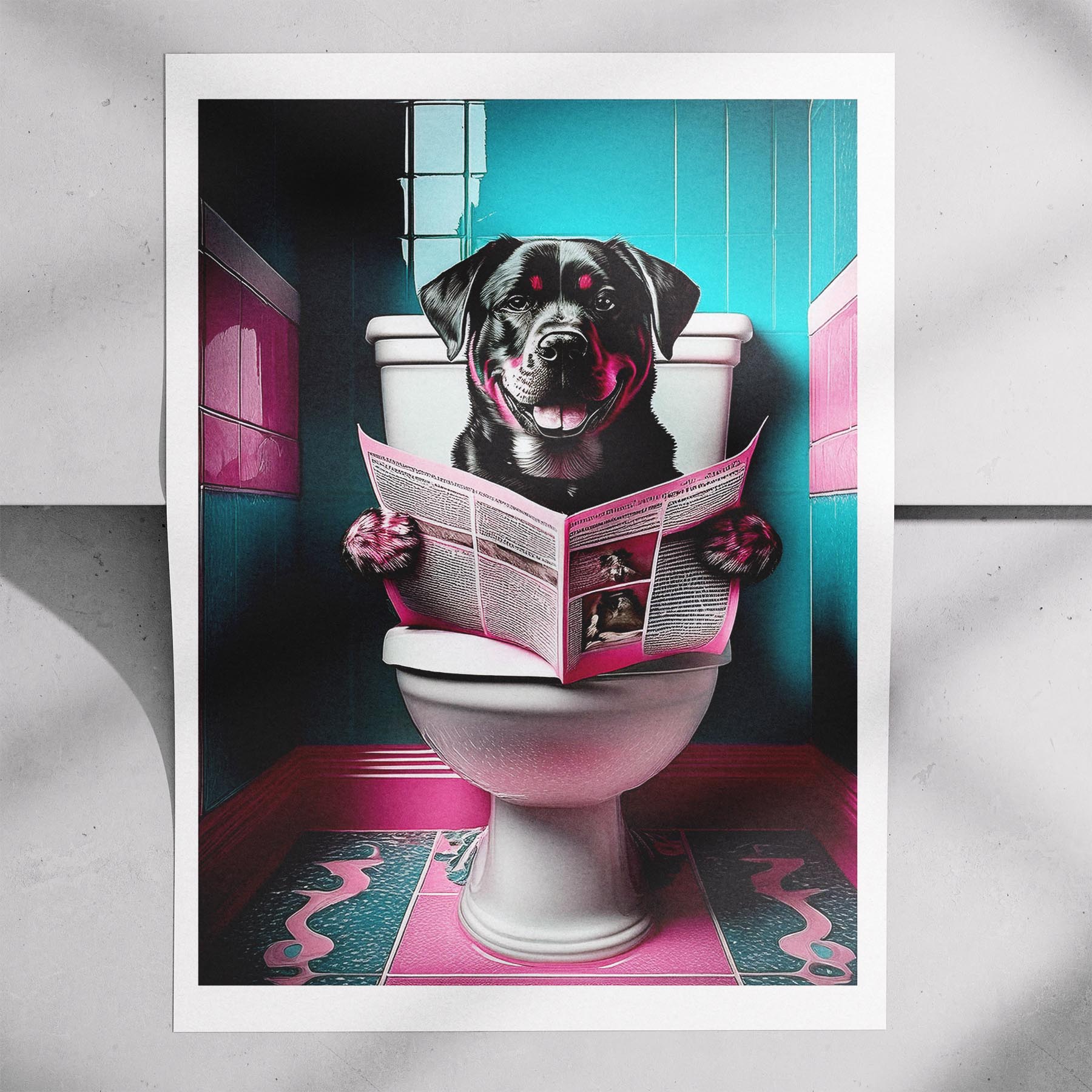 Rottweiler Toilet Dogs PInk and Turquise image 7