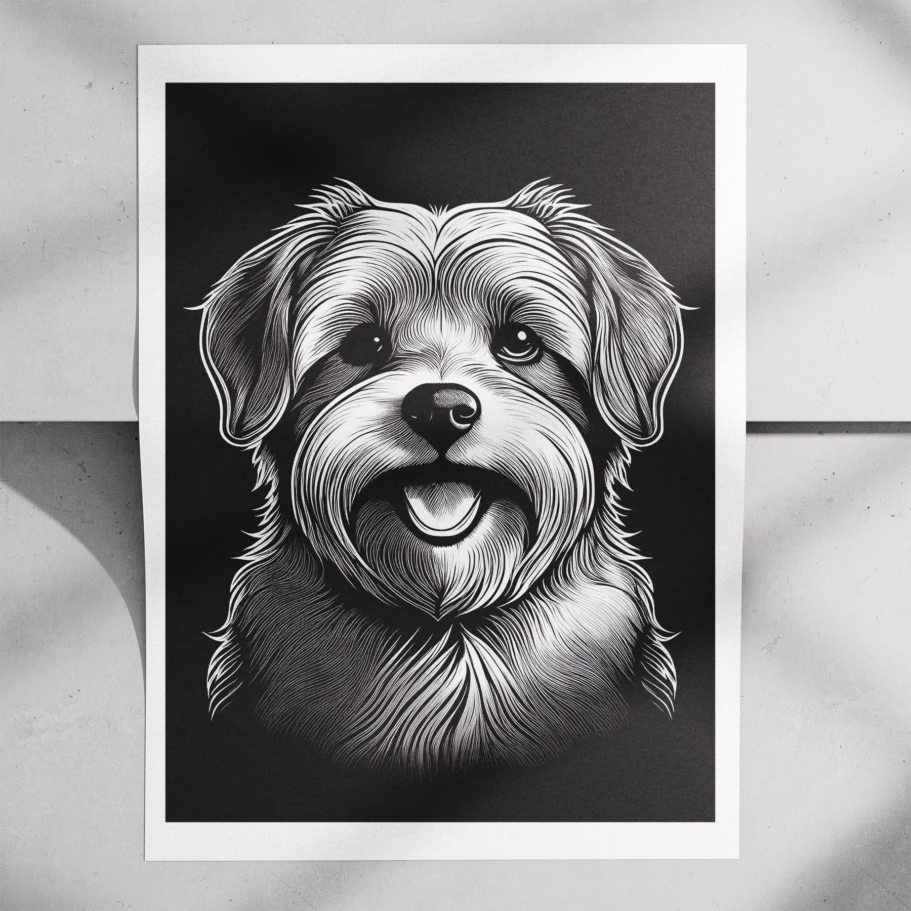 Maltese Line Dog Series in Black and White image 7