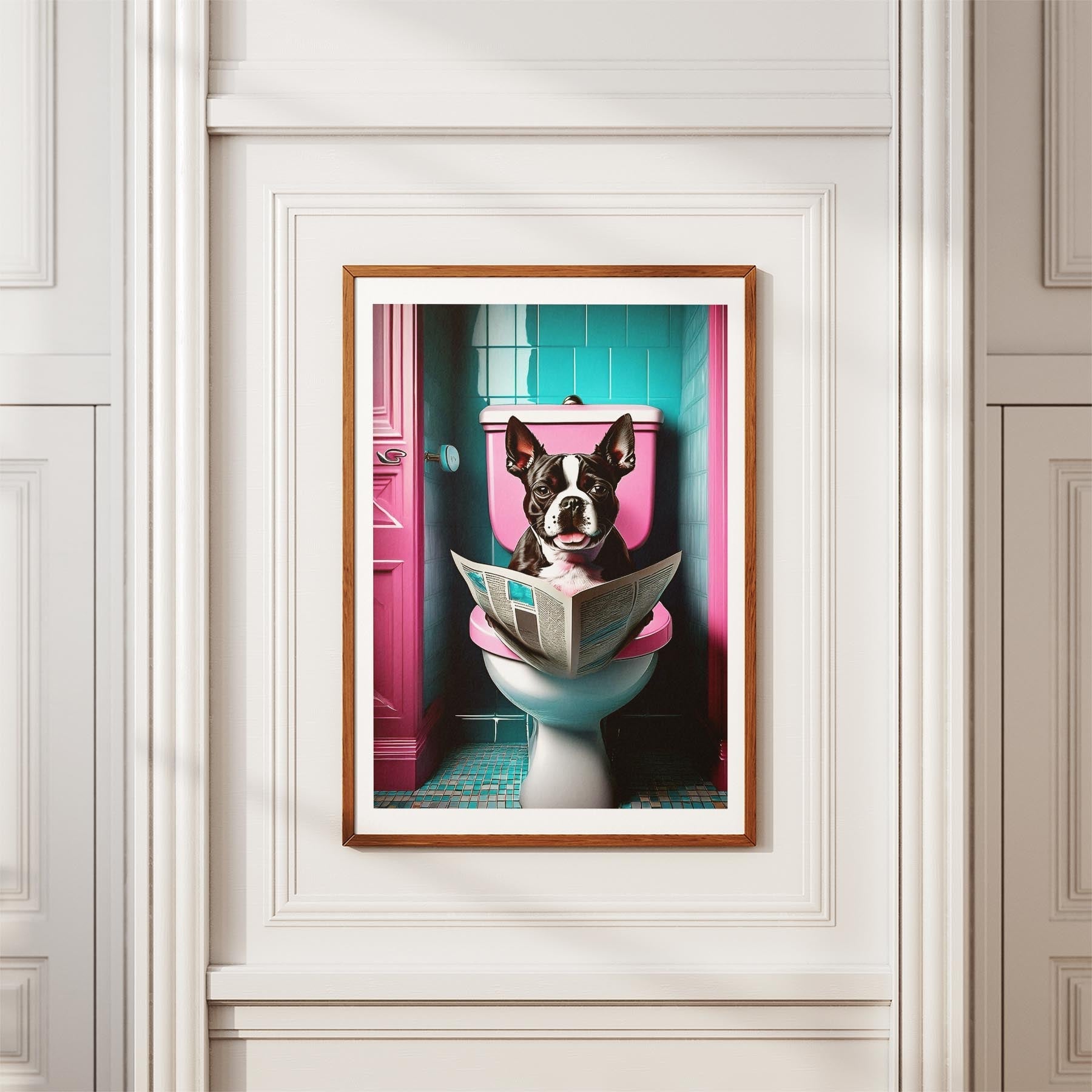 Boston Terrier Toilet Dogs PInk and Turquise image 3
