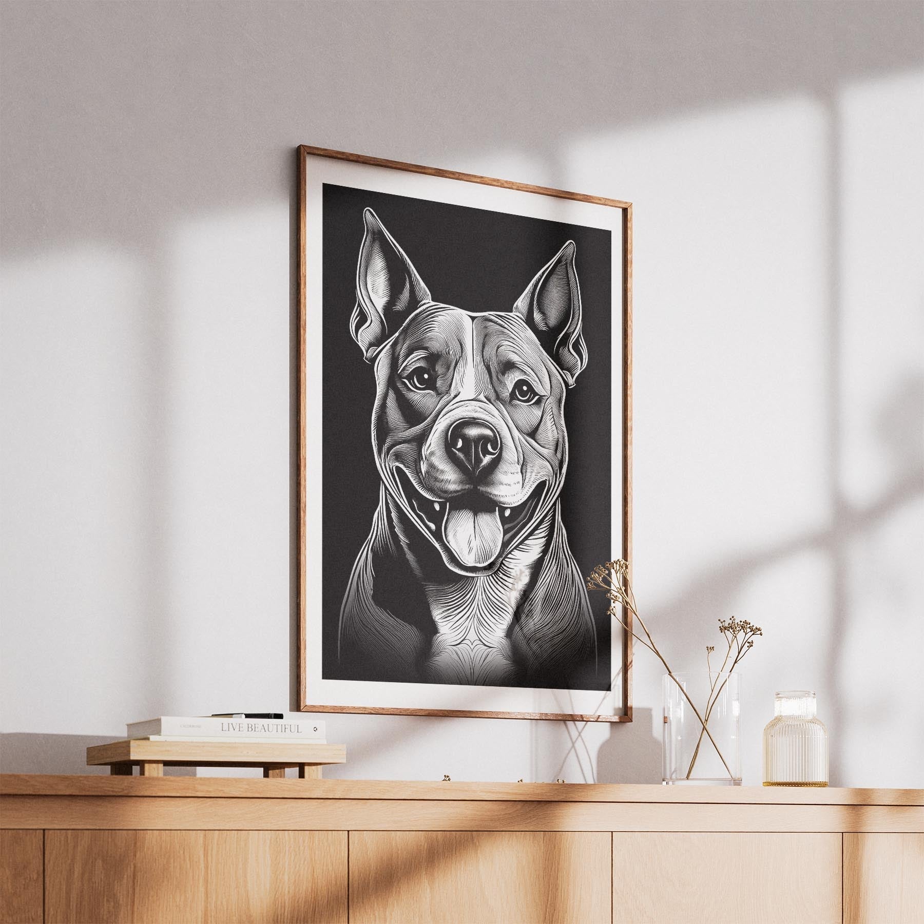 American Staffordshire Terrier Line Dog Series in Black and White image 5