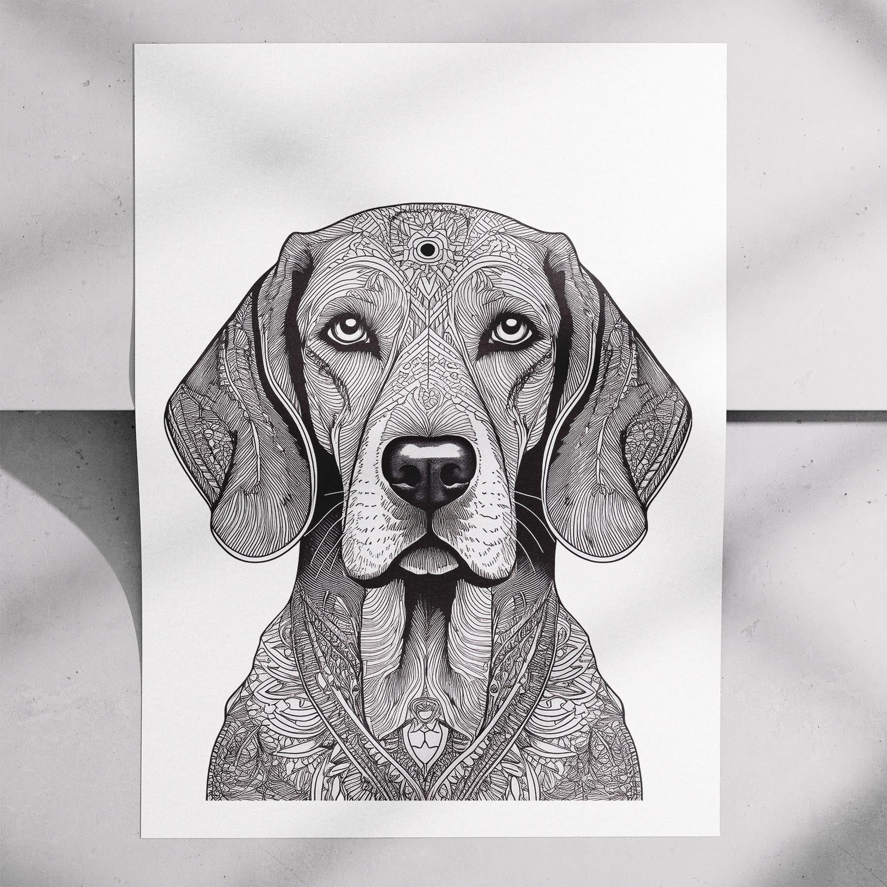 Bloodhound Mandala Black and White Dog Series image 7