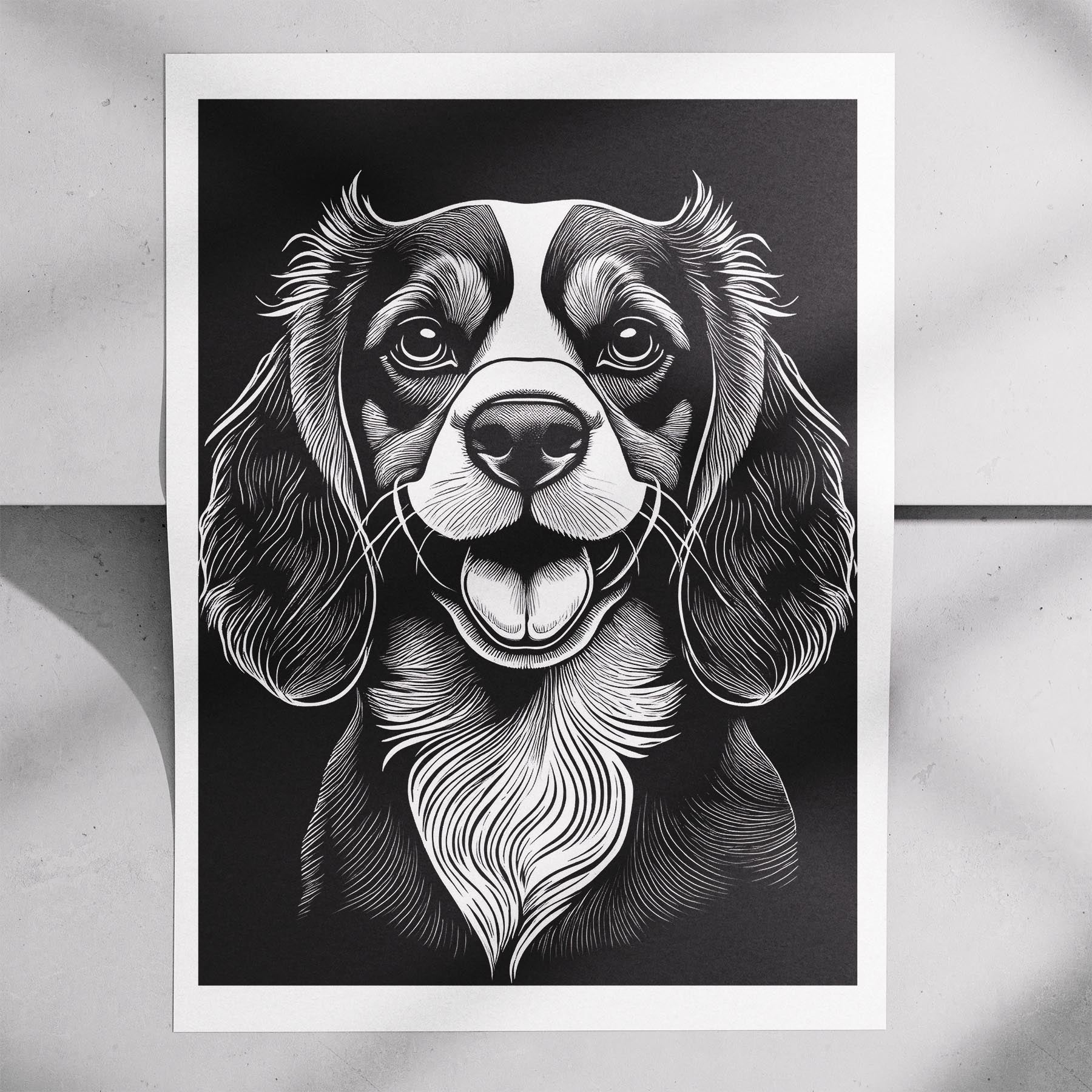Cavalier Spaniel Line Dog Series in Black and White image 7