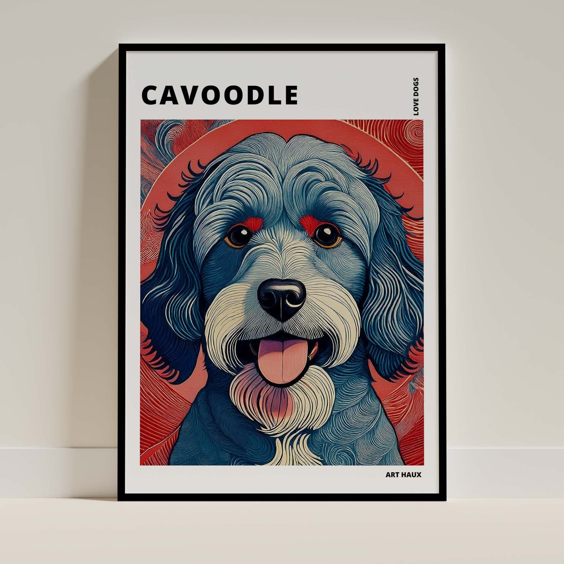 Cavoodle Hokusai Japanese Inspired Dog Series with Text image 0