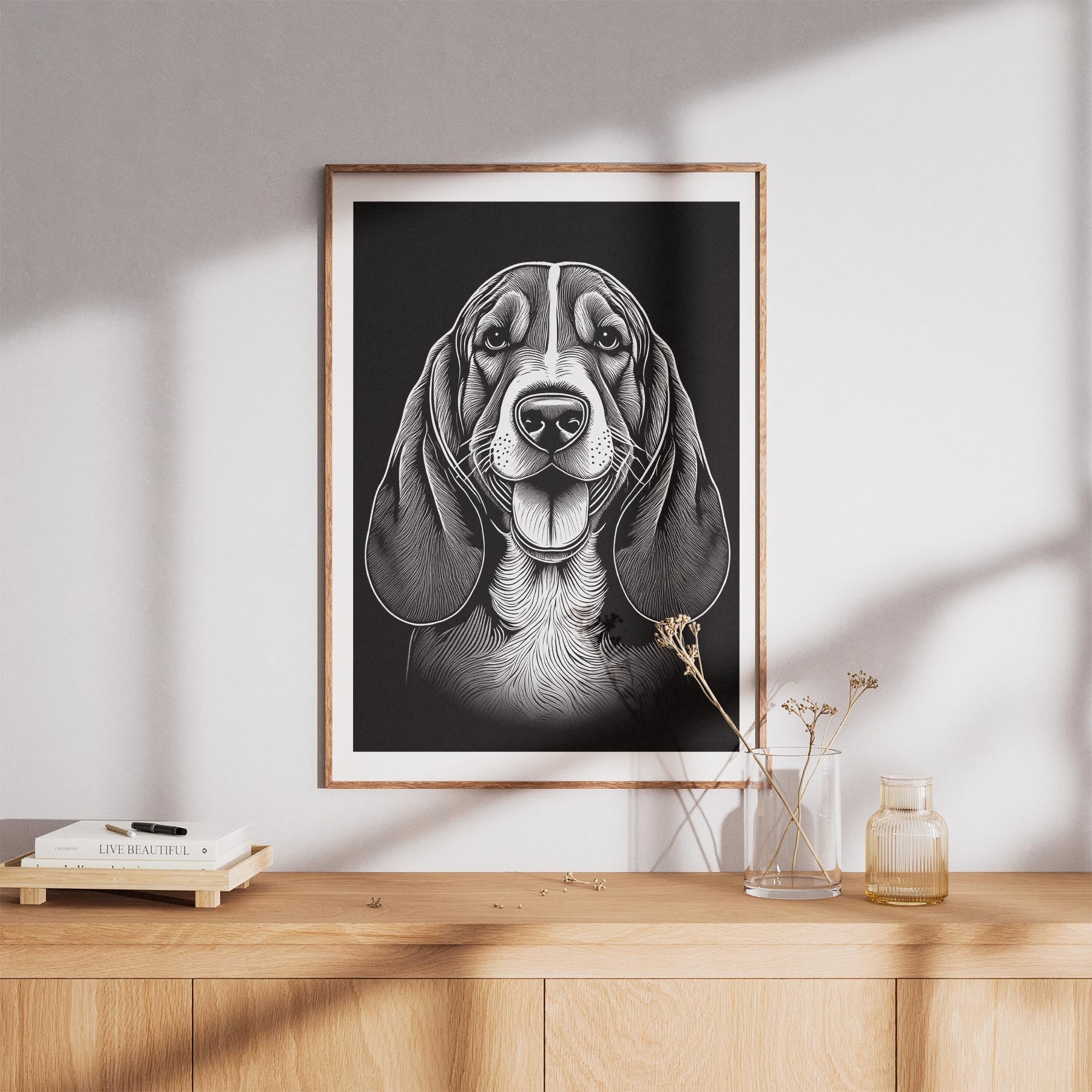 Basset Hound Line Dog Series in Black and White image 8