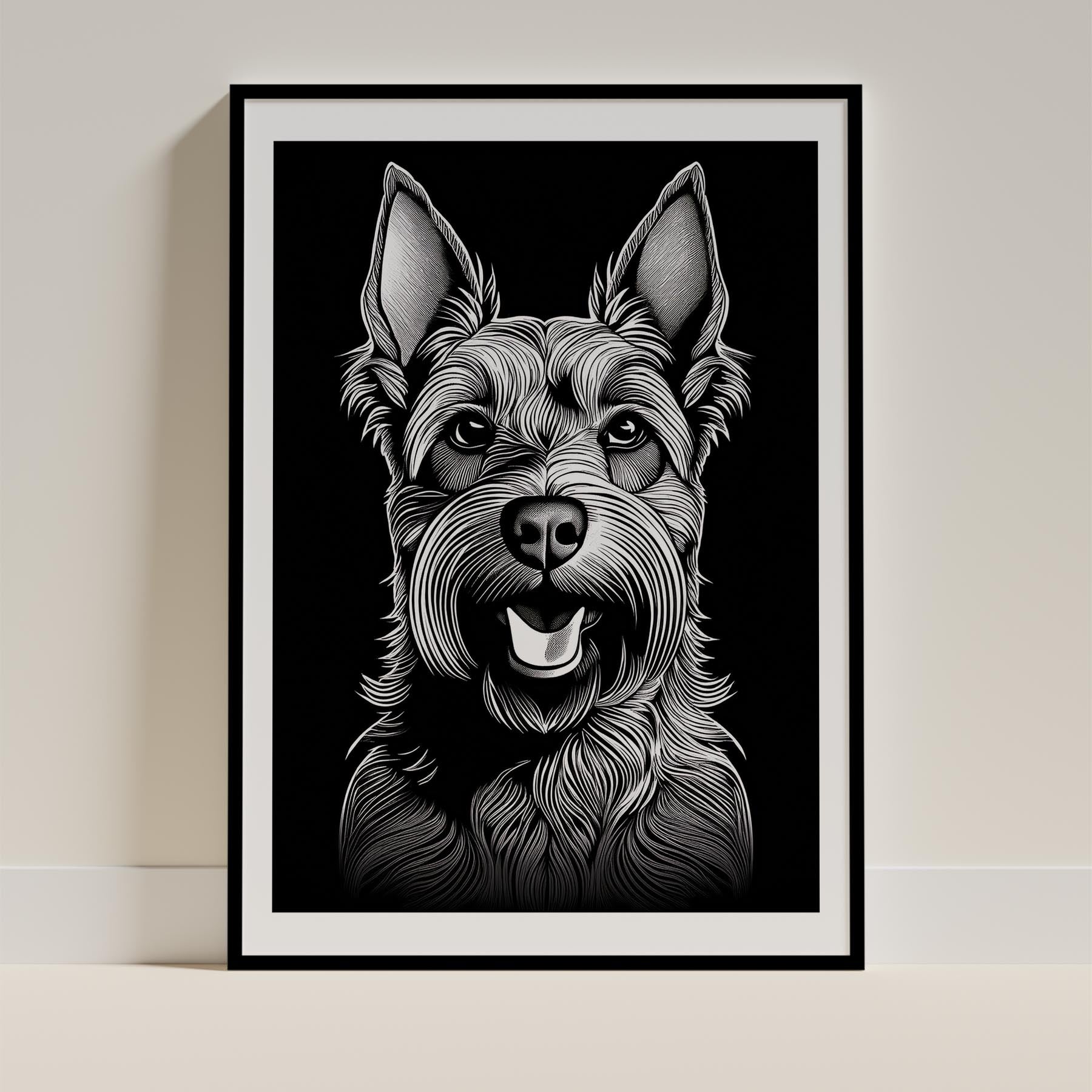 Black Russian Terrier Line Dog Series in Black and White image 0