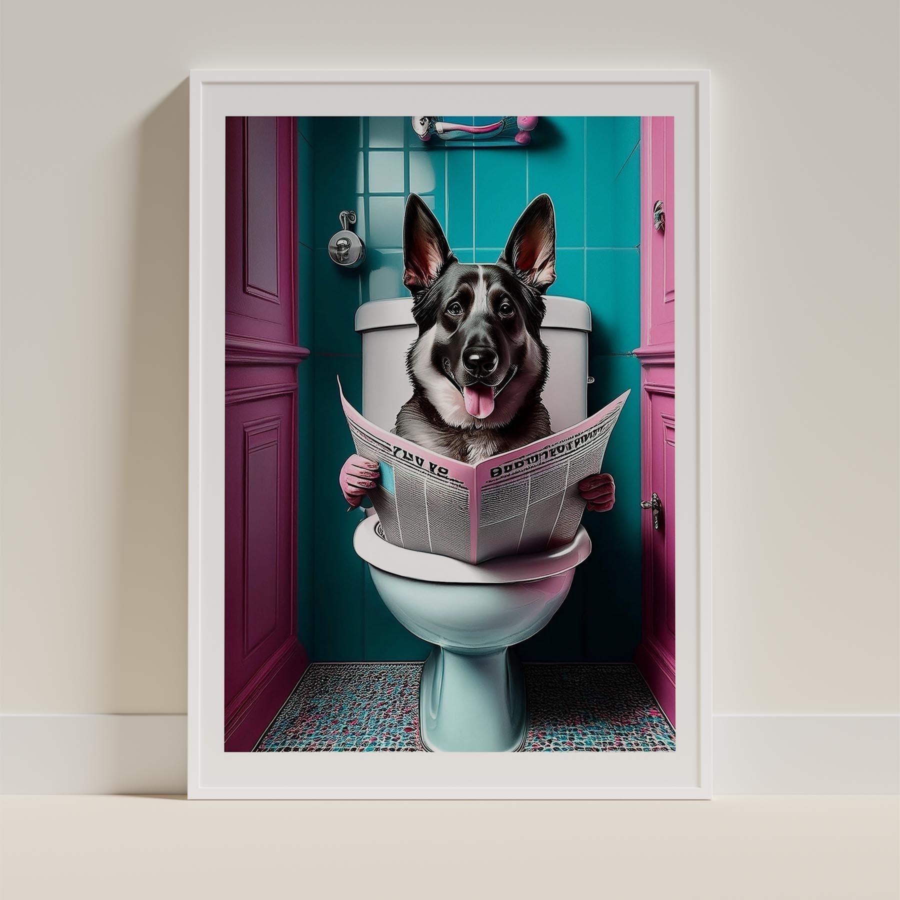 German Shepherd Toilet Dogs PInk and Turquise image 9