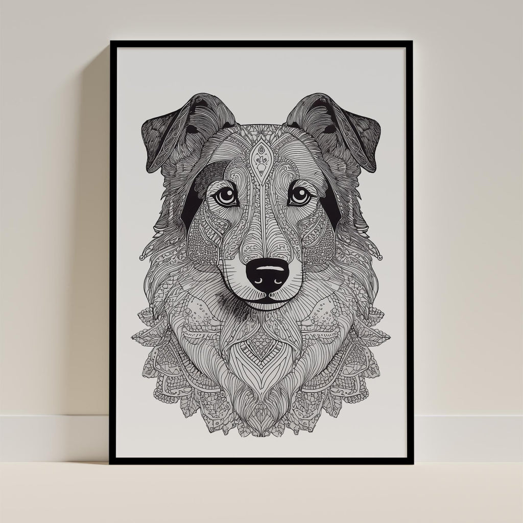 Shetland Sheepdog Mandala Black and White Dog Series image 0