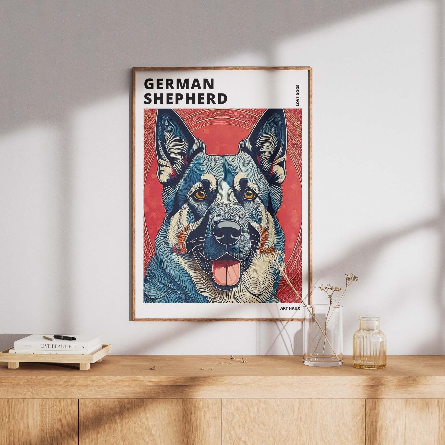 German Shepherd Hokusai Japanese Inspired Dog Series with Text image 7