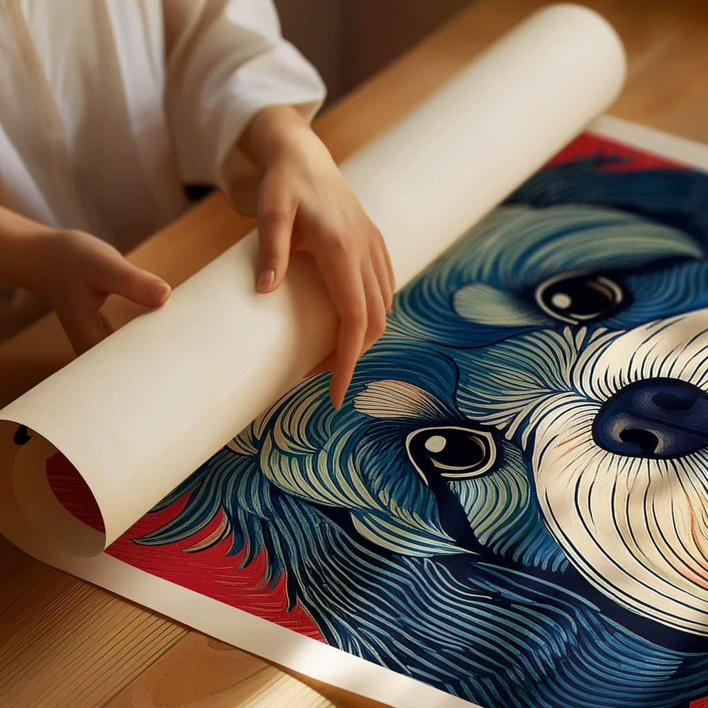 Cavoodle Hokusai Japanese Inspired Dog Series with Text image 1