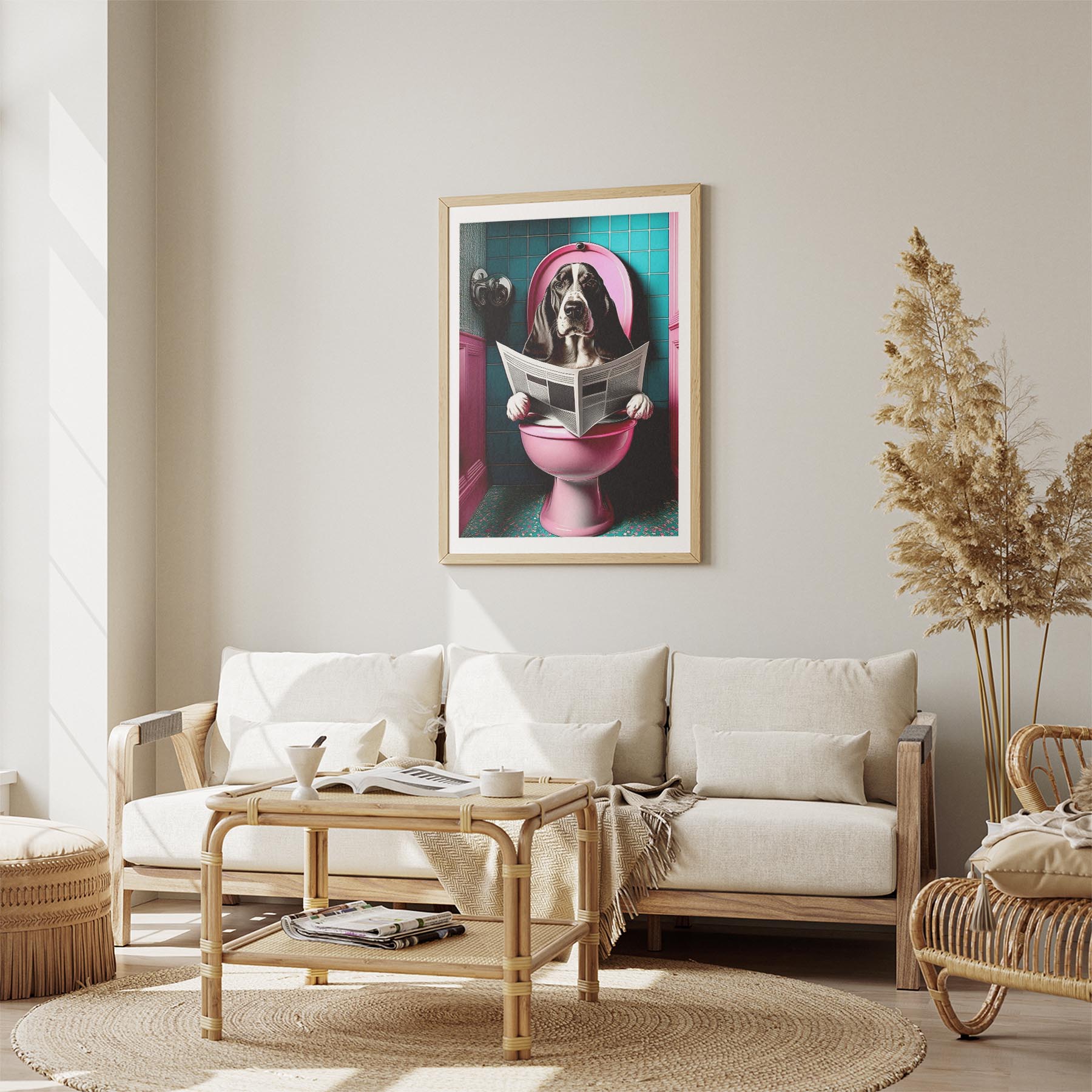 Basset Hound Toilet Dogs PInk and Turquise image 2