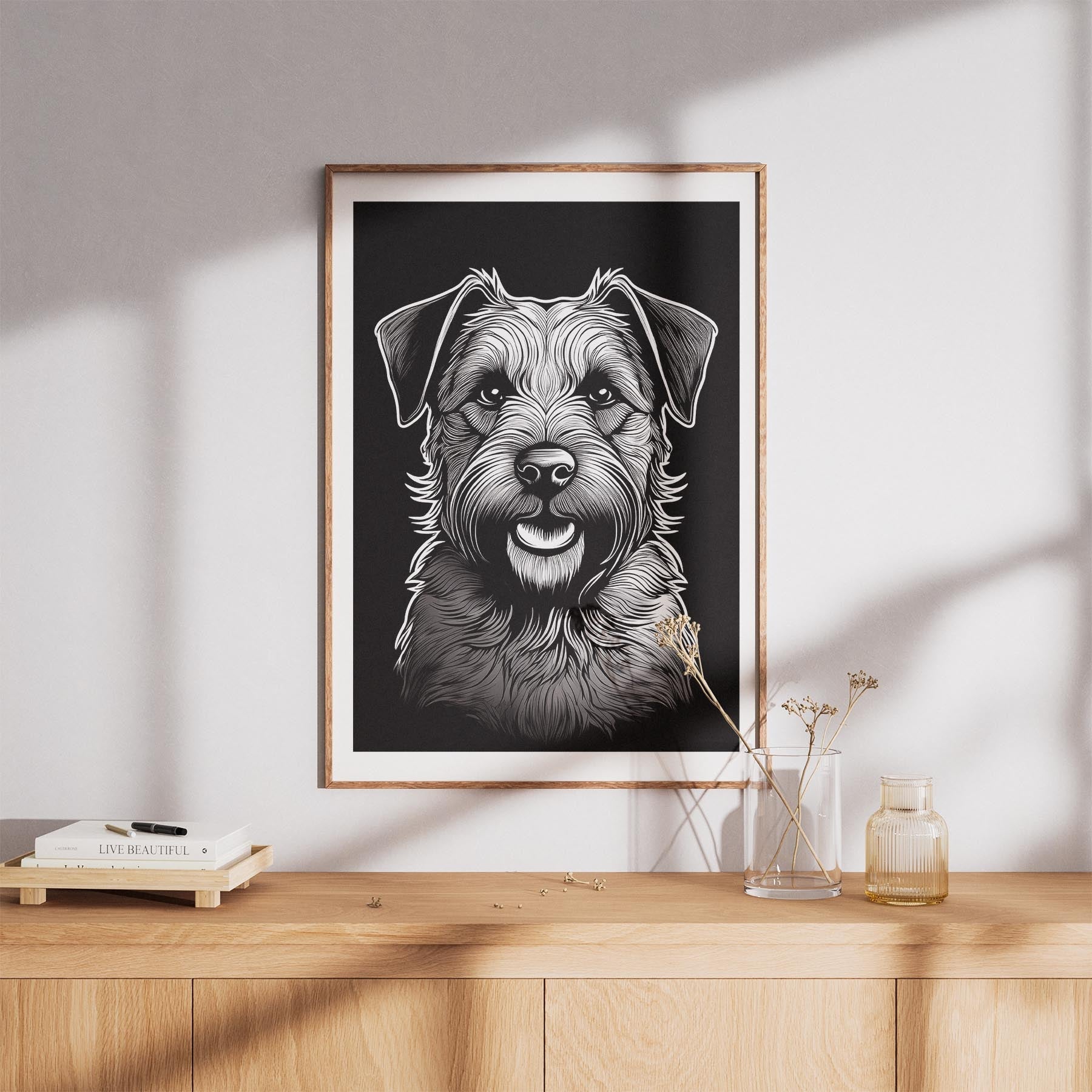 Border Terrier Line Dog Series in Black and White image 8