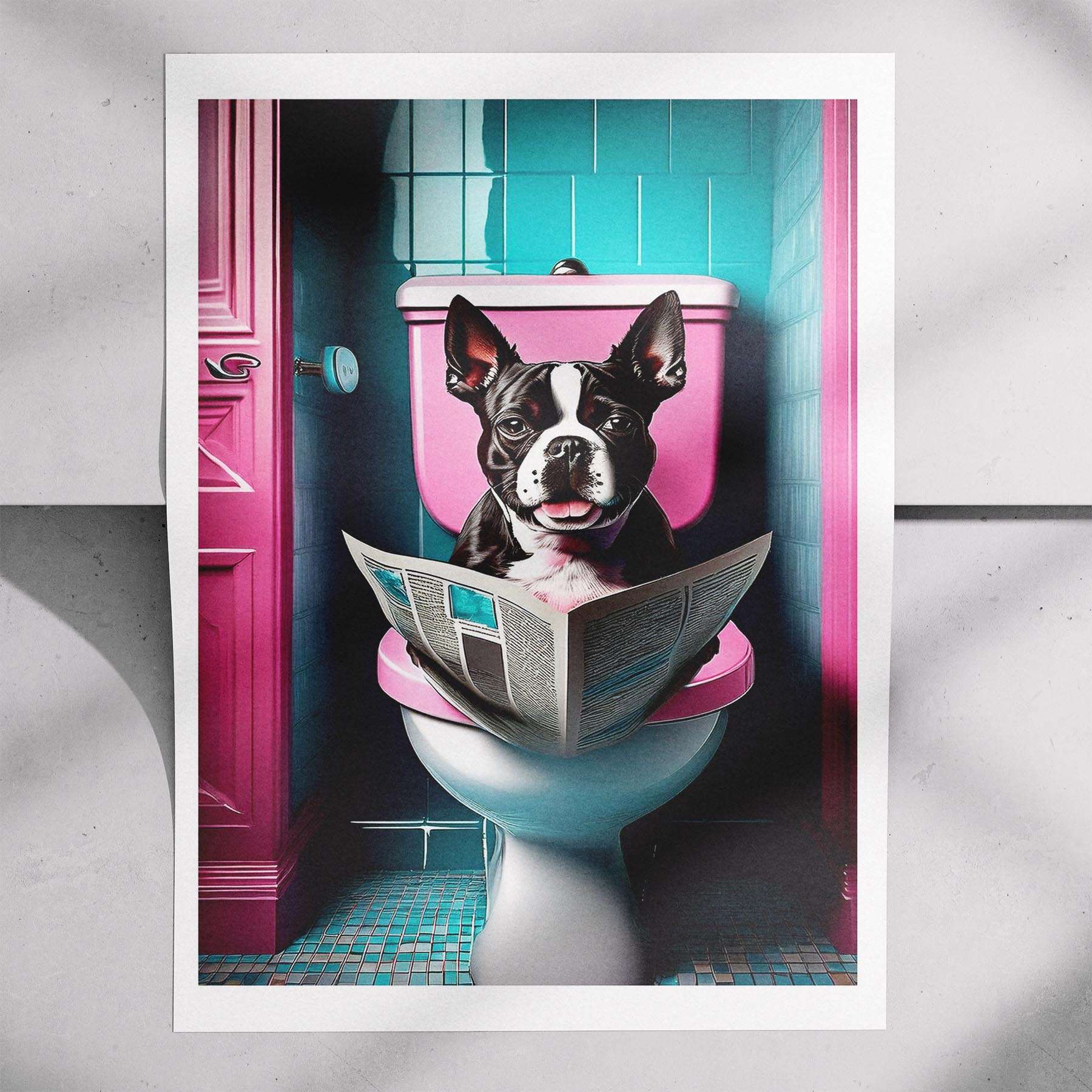 Boston Terrier Toilet Dogs PInk and Turquise image 7